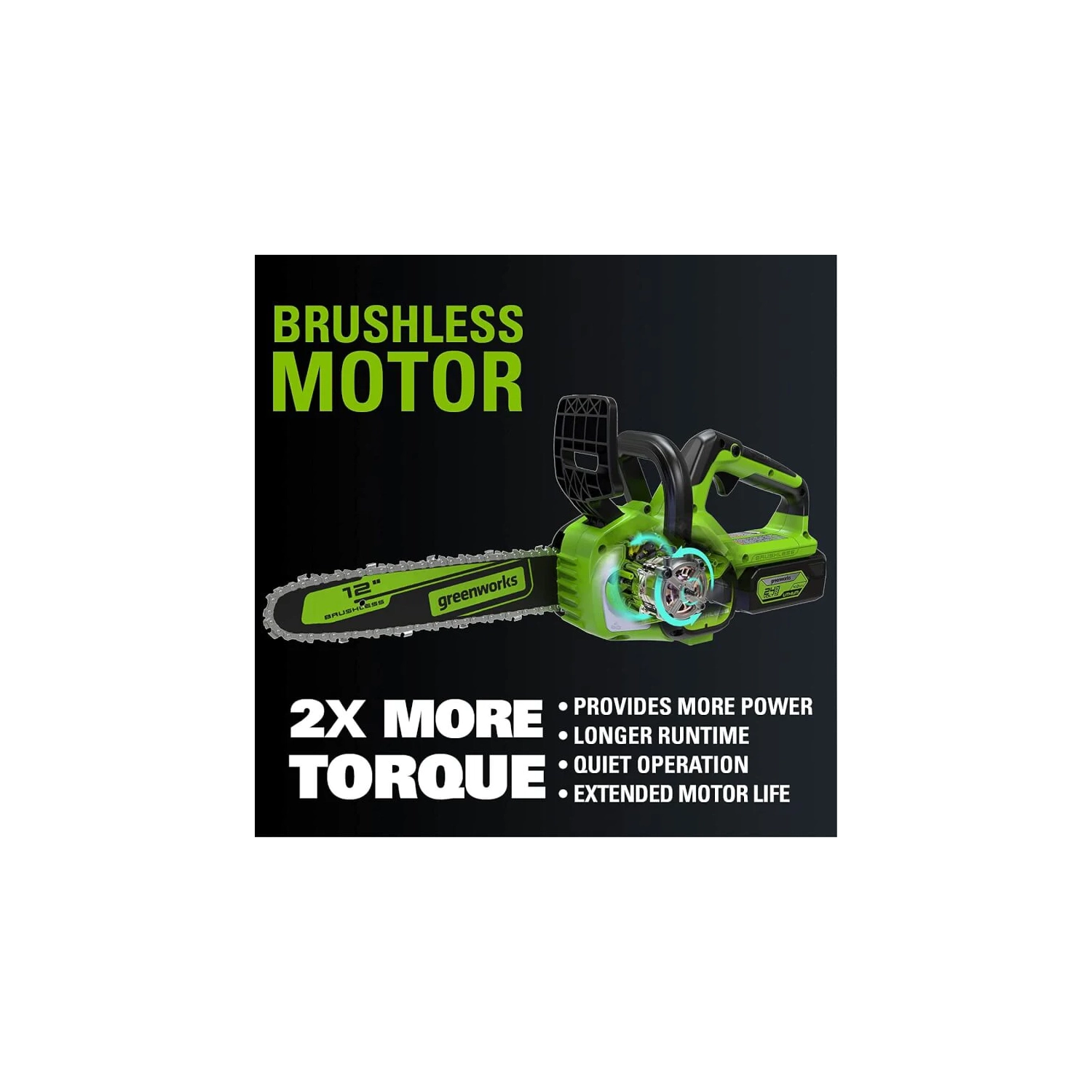 Scie à chaîne sans balais Greenworks, 24 V, 12 po, outil seulement