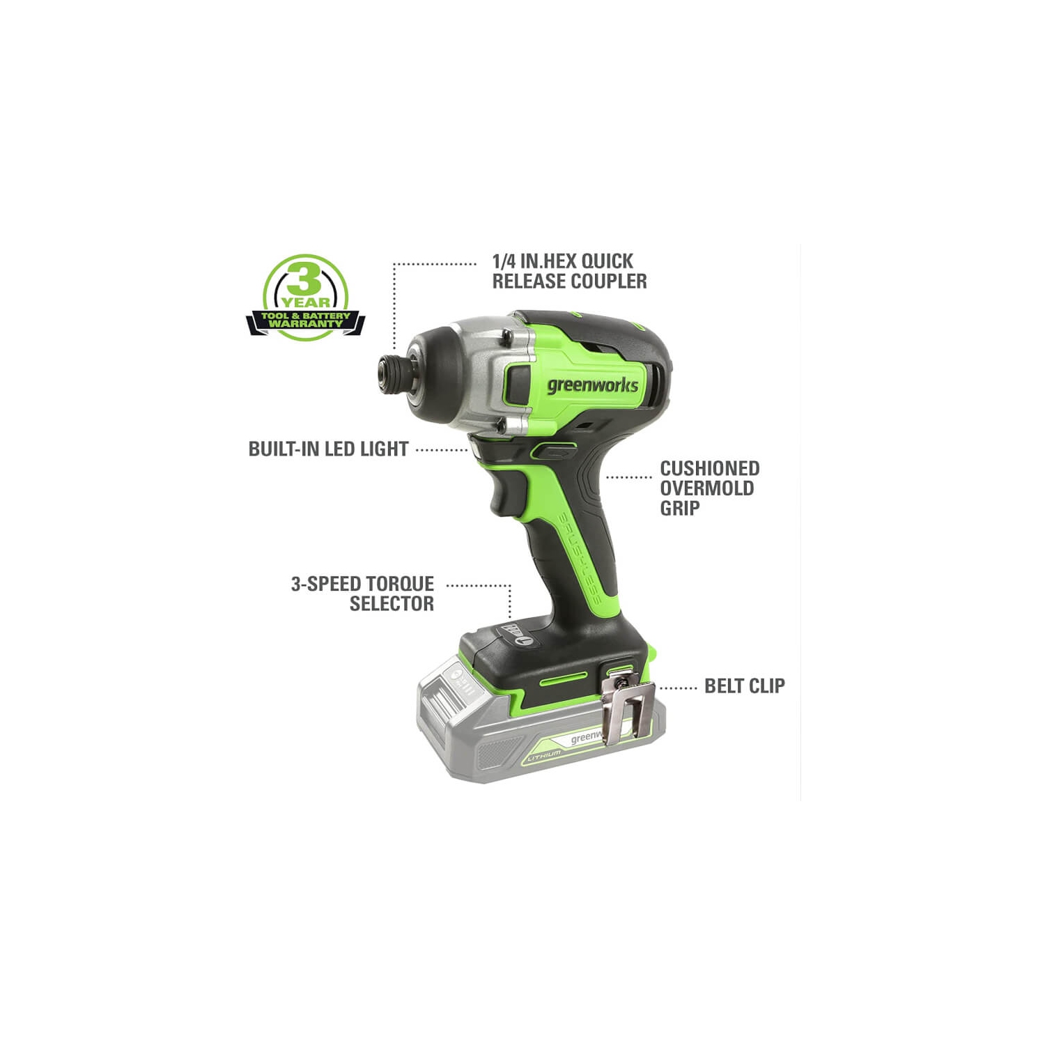 Greenworks G24V Brushless Impact Driver, Battery and Charger Not Included