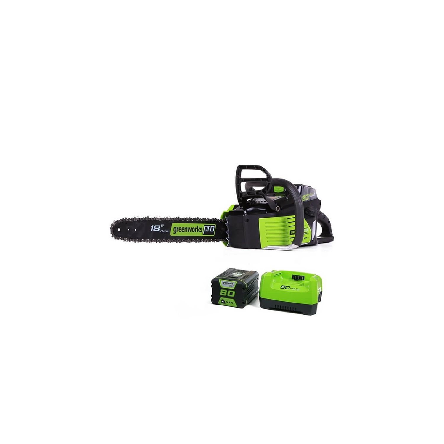 Scie à chaîne sans fil Greenworks PRO 80&nbsp;V, 18 po, batterie de 2,0 Ah incluse