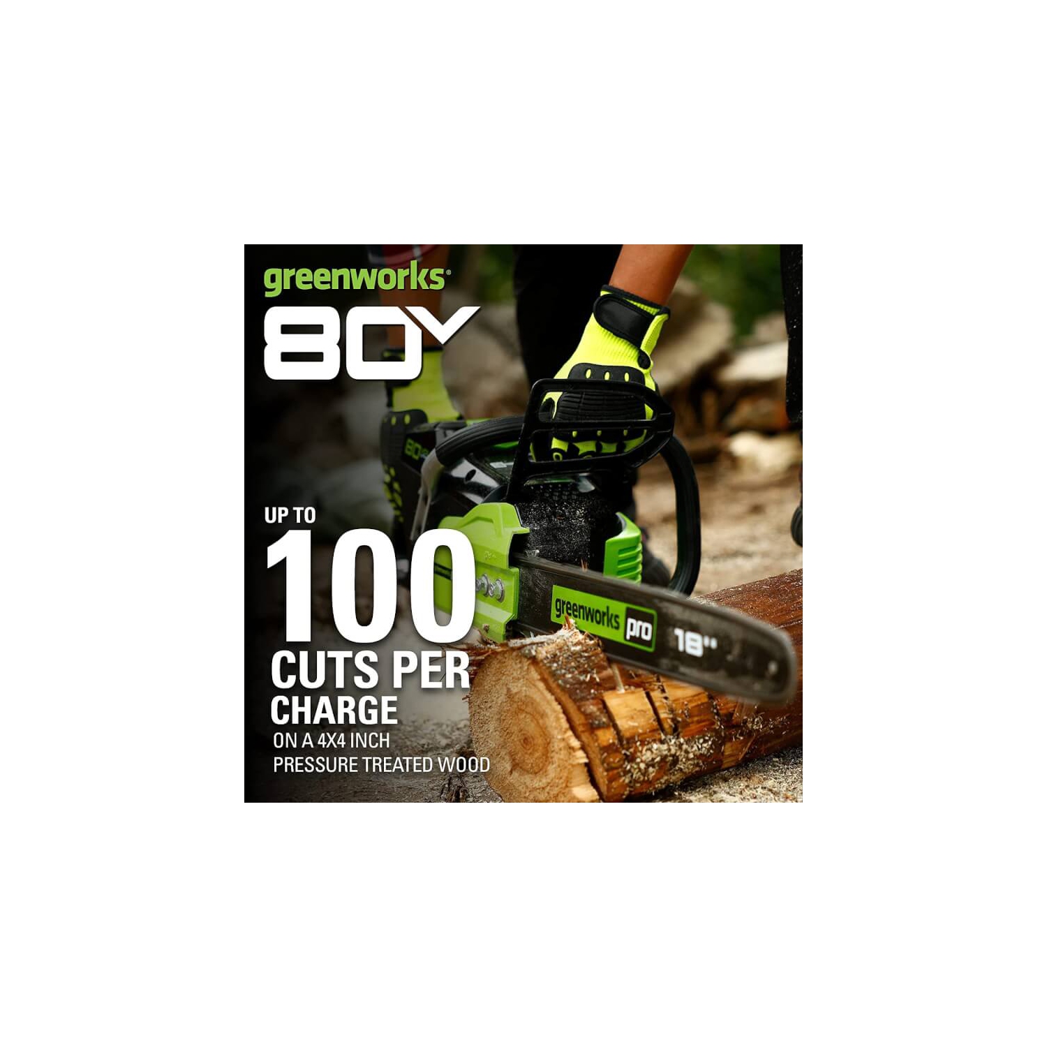 Scie à chaîne sans fil Greenworks PRO 80 V, 18 po, batterie de 2,0 Ah incluse