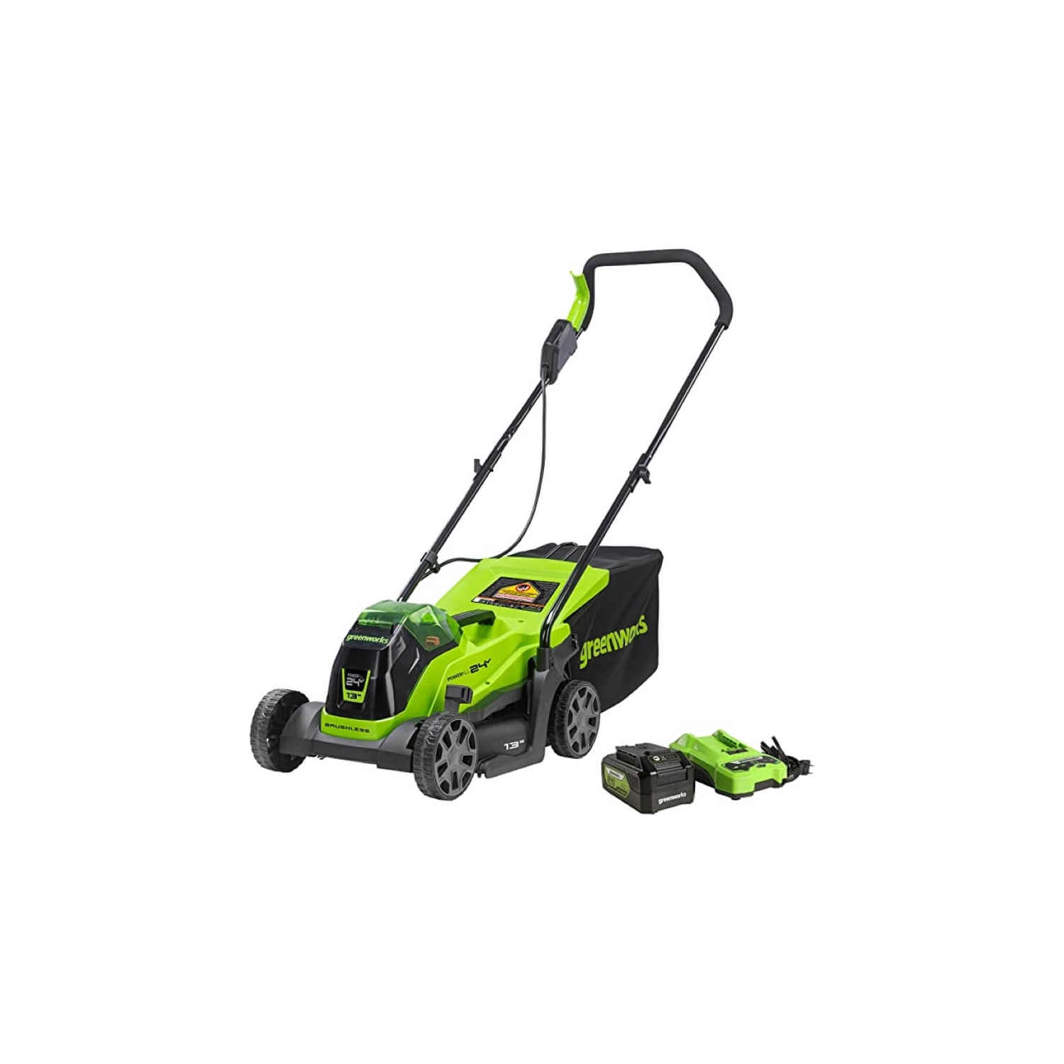 Tondeuse sans balais Greenworks 24&nbsp;V de 4,0AH 13 po, batterie 4,0&nbsp;Ah et chargeur inclus