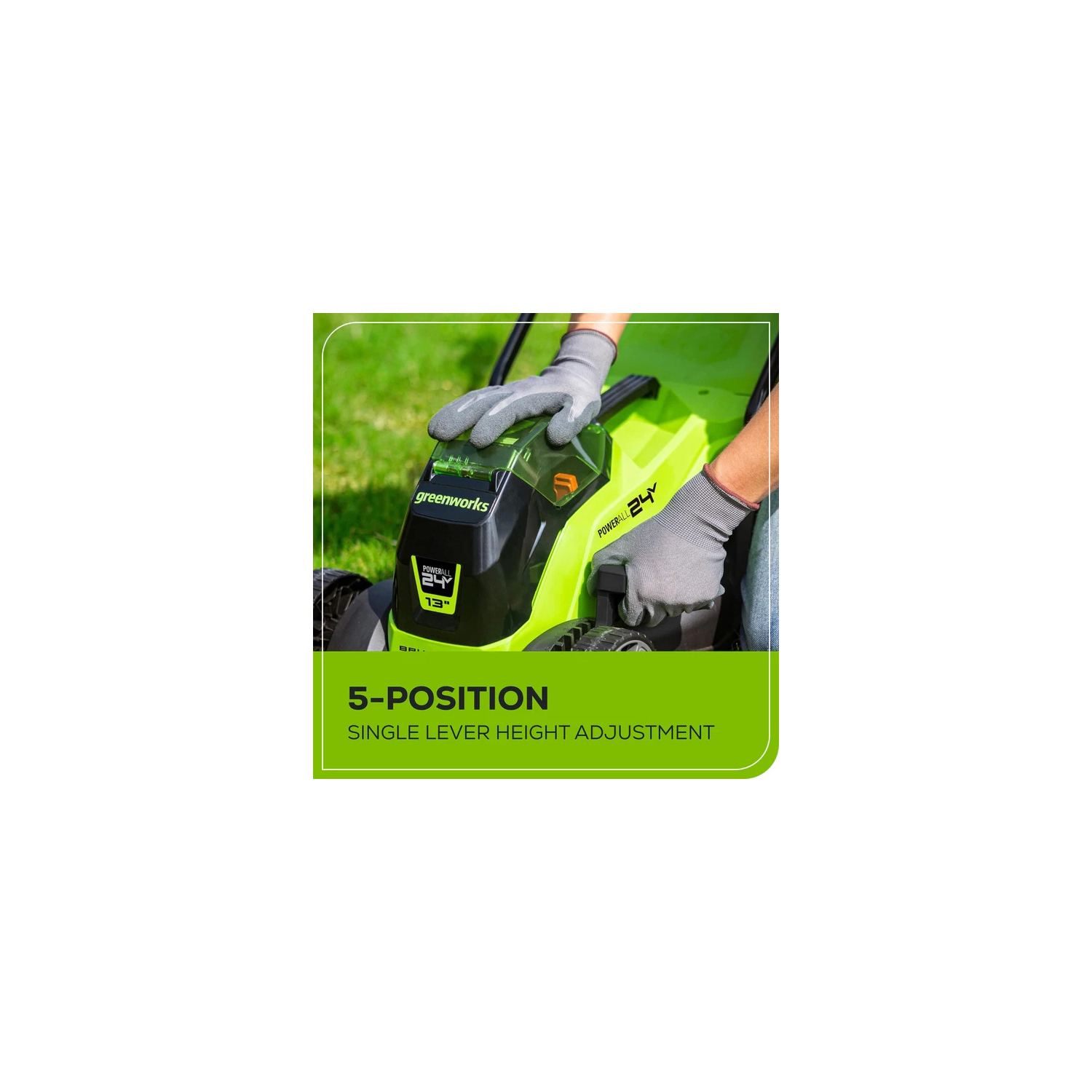 Tondeuse sans balais Greenworks 24&nbsp;V de 4,0AH 13 po, batterie 4,0&nbsp;Ah et chargeur inclus