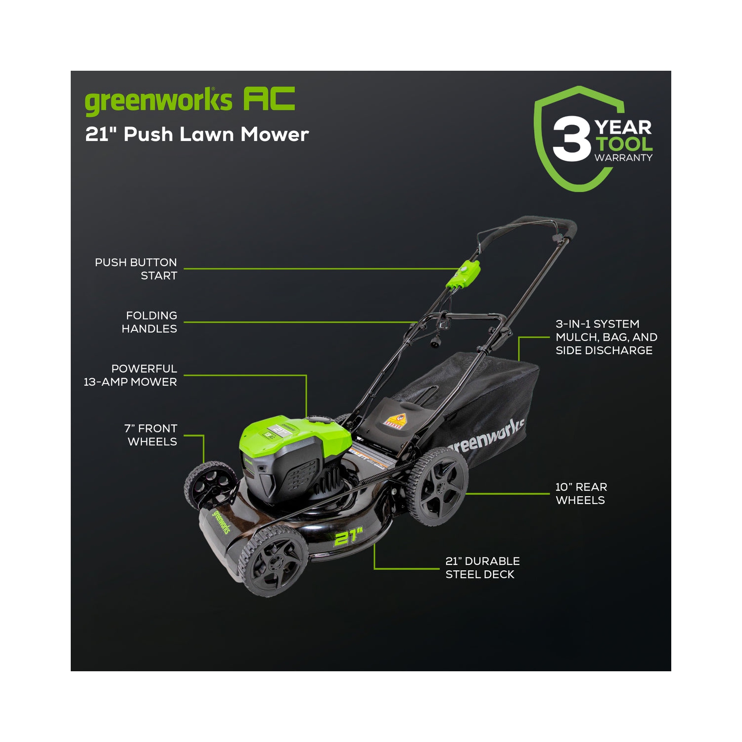 Greenworks 13-Amp 21" Electric Corded Lawn Mower