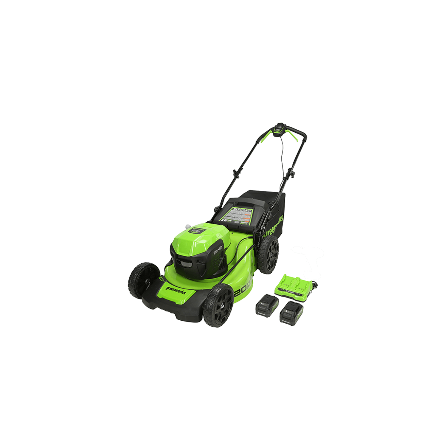 Greenworks 2 x 24V (48V) 20" Brushless Push Mower, (2) 4Ah USB Batteries and 4A Dual Port Charger