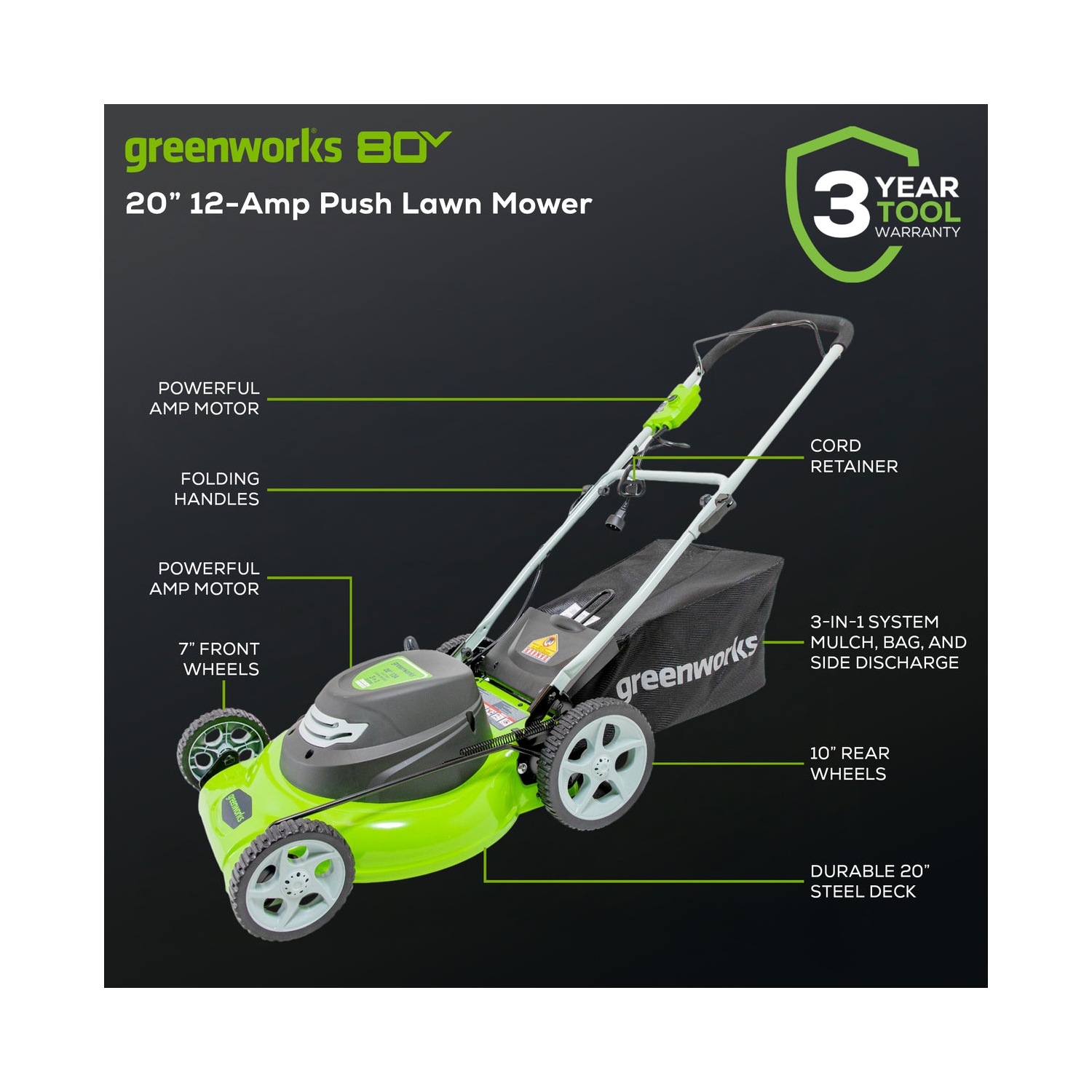 Greenworks 12-Amp 20" Electric Corded Lawn Mower