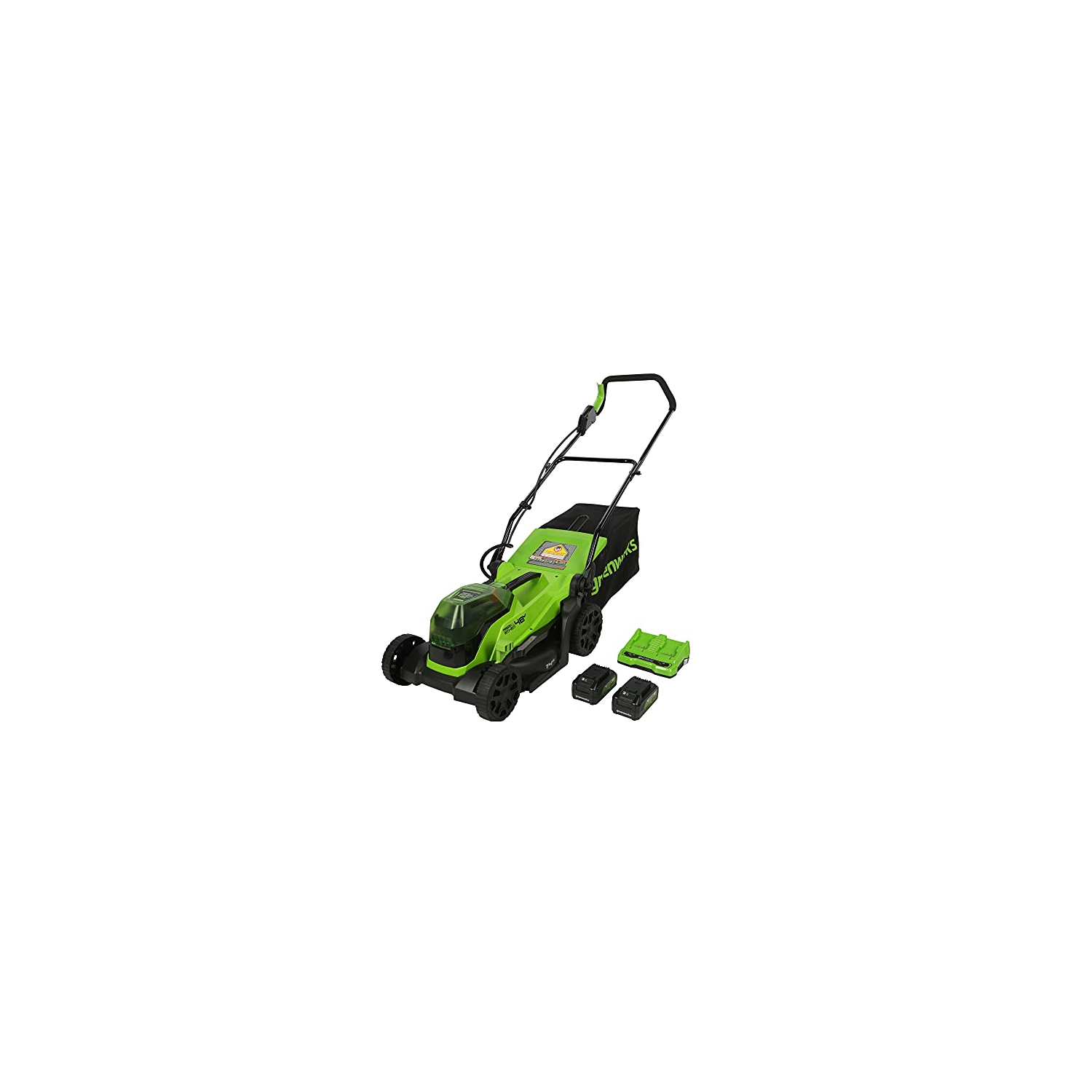 Greenworks 48V 14" Brushless Cordless Lawn Mower, (2) 4.0Ah USB Batteries (USB Hub) and Dual Port Rapid Charger Included (2 x 24V)