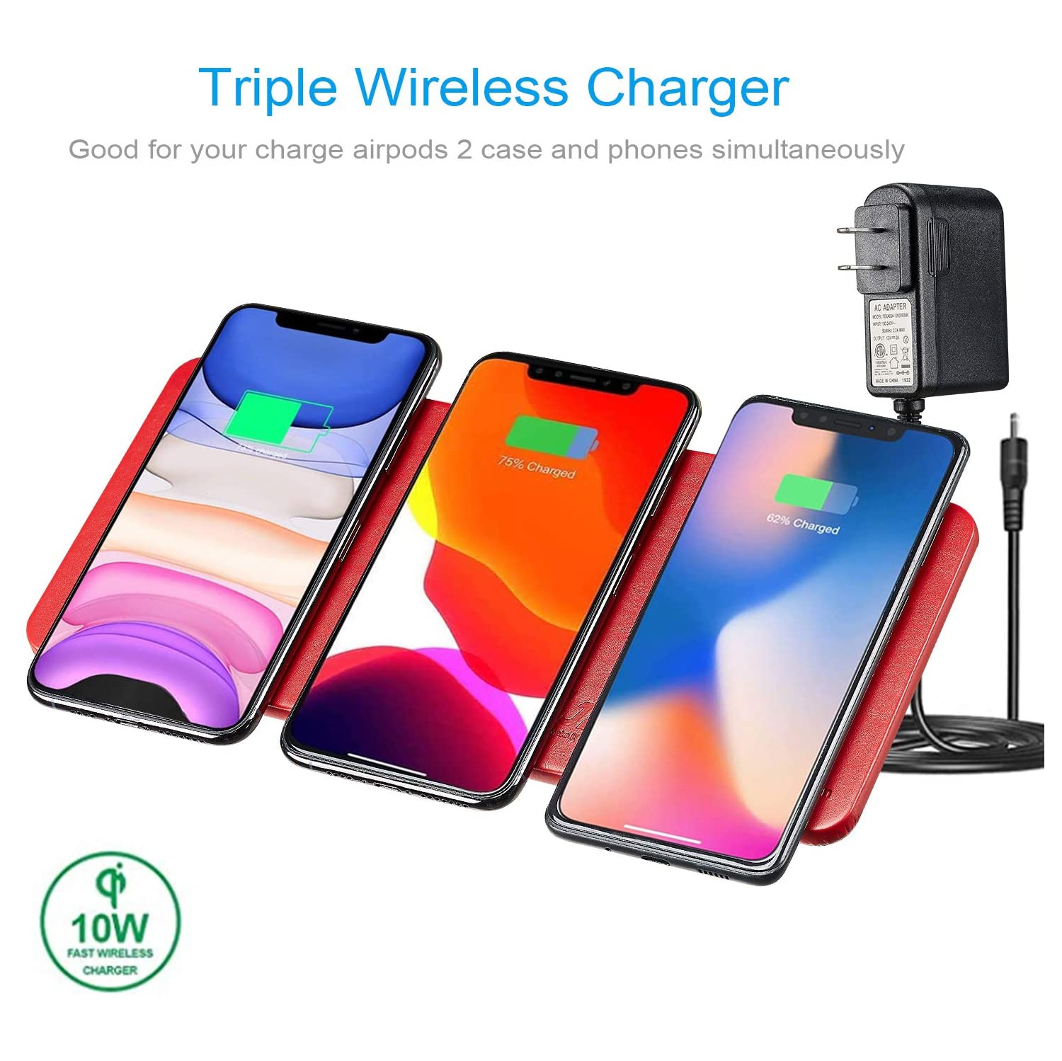 Wireless Charger Station, Qi Certified Ultra-Slim Leather Wireless Charging pad for Multiple Devices Compatible iPhone11/11 Pro Max/XR/8 Plus,Galaxy