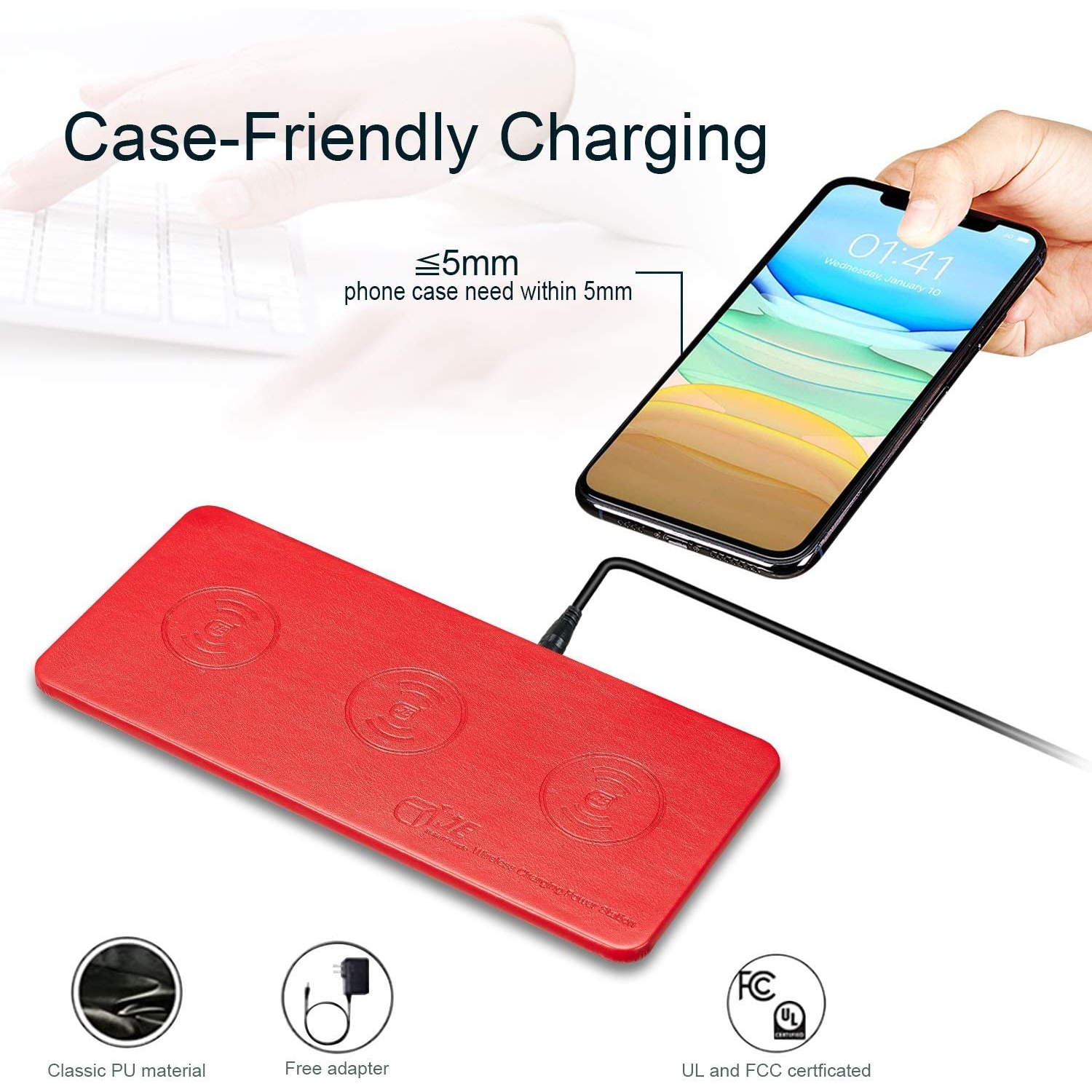 Wireless Charger Station, Qi Certified Ultra-Slim Leather Wireless Charging pad for Multiple Devices Compatible iPhone11/11 Pro Max/XR/8 Plus,Galaxy