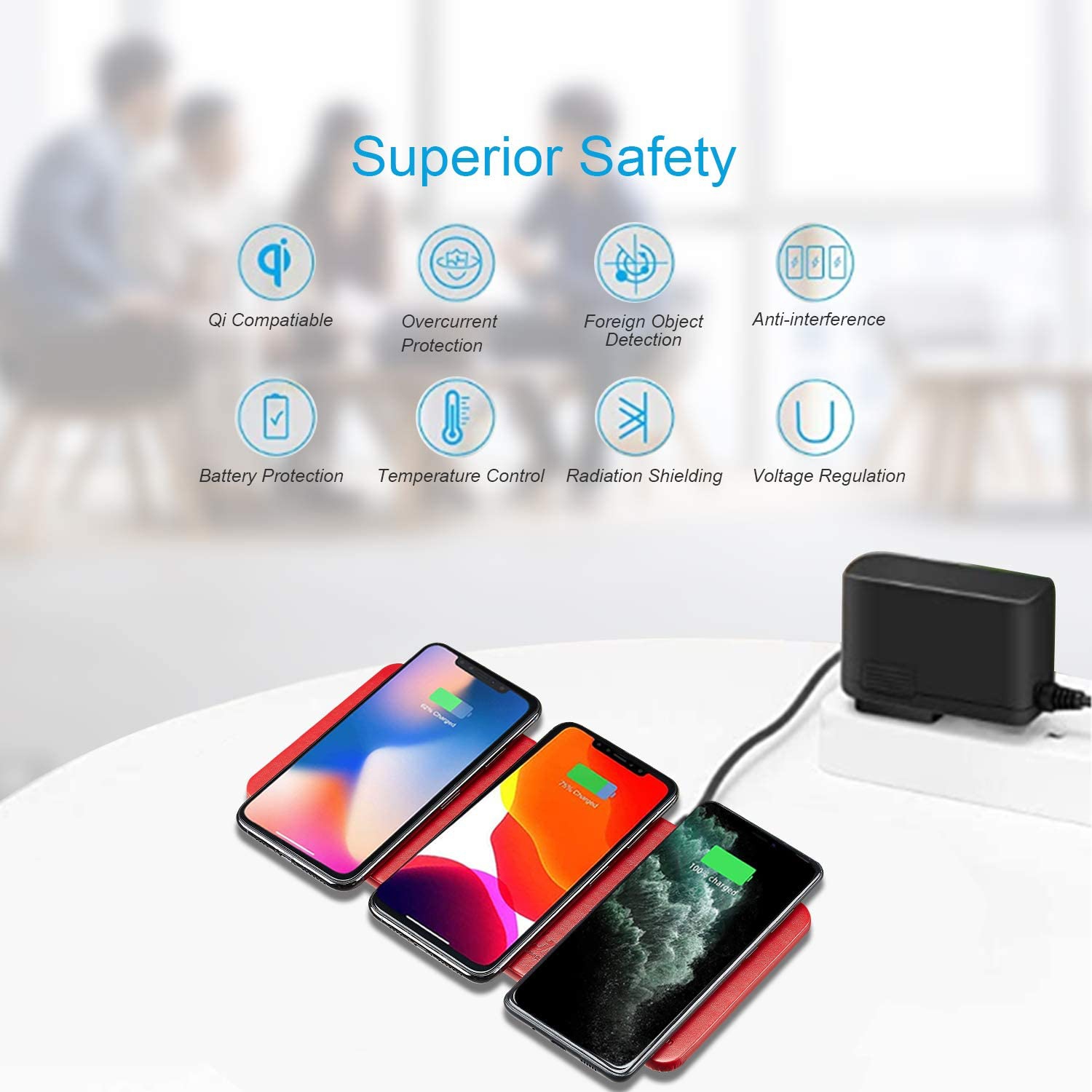 Wireless Charger Station, Qi Certified Ultra-Slim Leather Wireless Charging pad for Multiple Devices Compatible iPhone11/11 Pro Max/XR/8 Plus,Galaxy