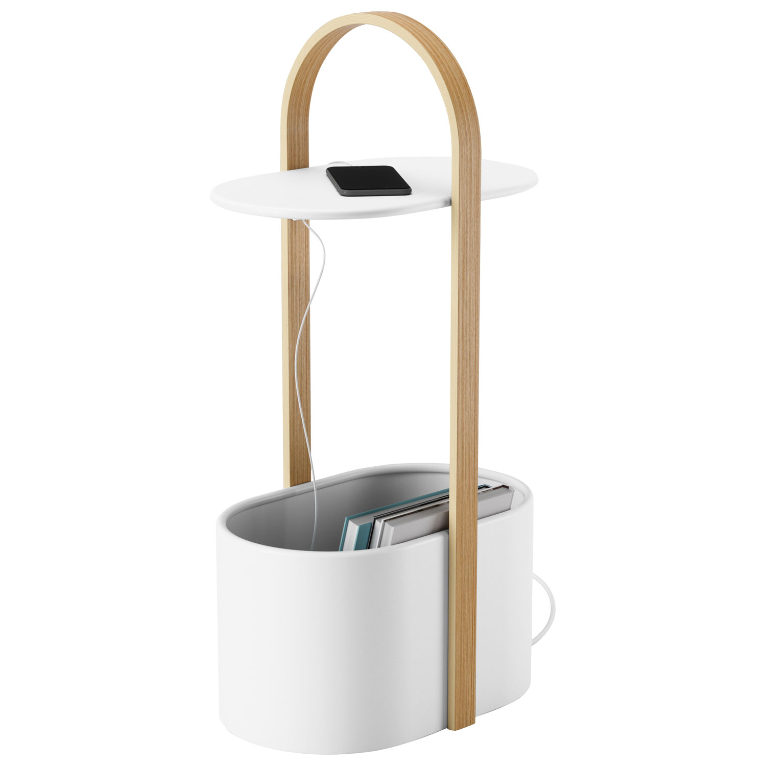 Table d'extrémité ovale moderne Bellwood - Blanc/Naturel