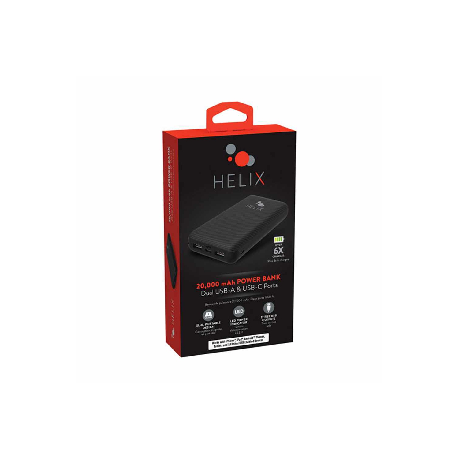 Chargeur portable TurboVolt+ 20000&nbsp;mAh de Helix/Retrak avec ports USB-A et USB-C | Noir