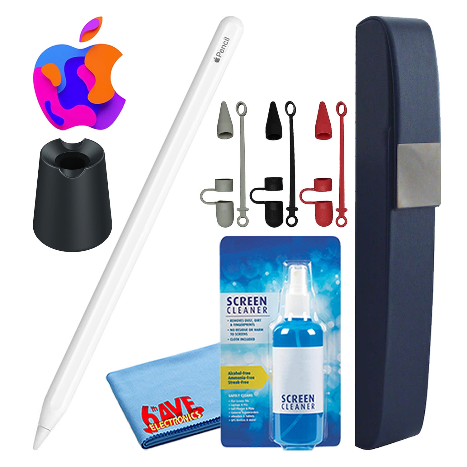 Apple Pencil avec couvercles + étui de transport rigide + support en aluminium (noir)