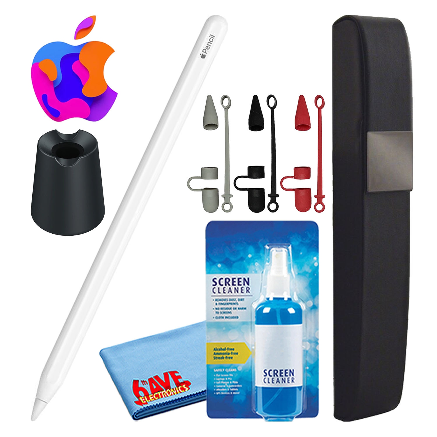 Apple Pencil with Covers + Hard Carry Case + Aluminum Stand (Black)