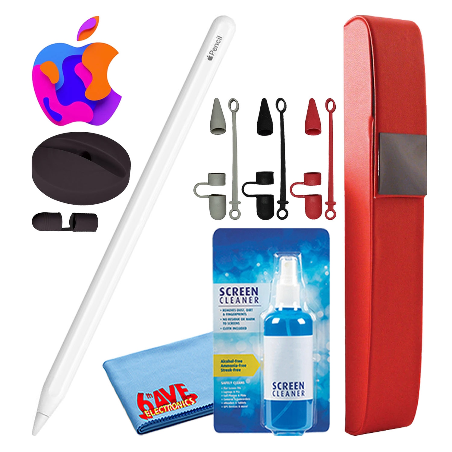 Apple Pencil (2nd Gen) with Covers + Hard Carry Case + Silicone Stand (Black)