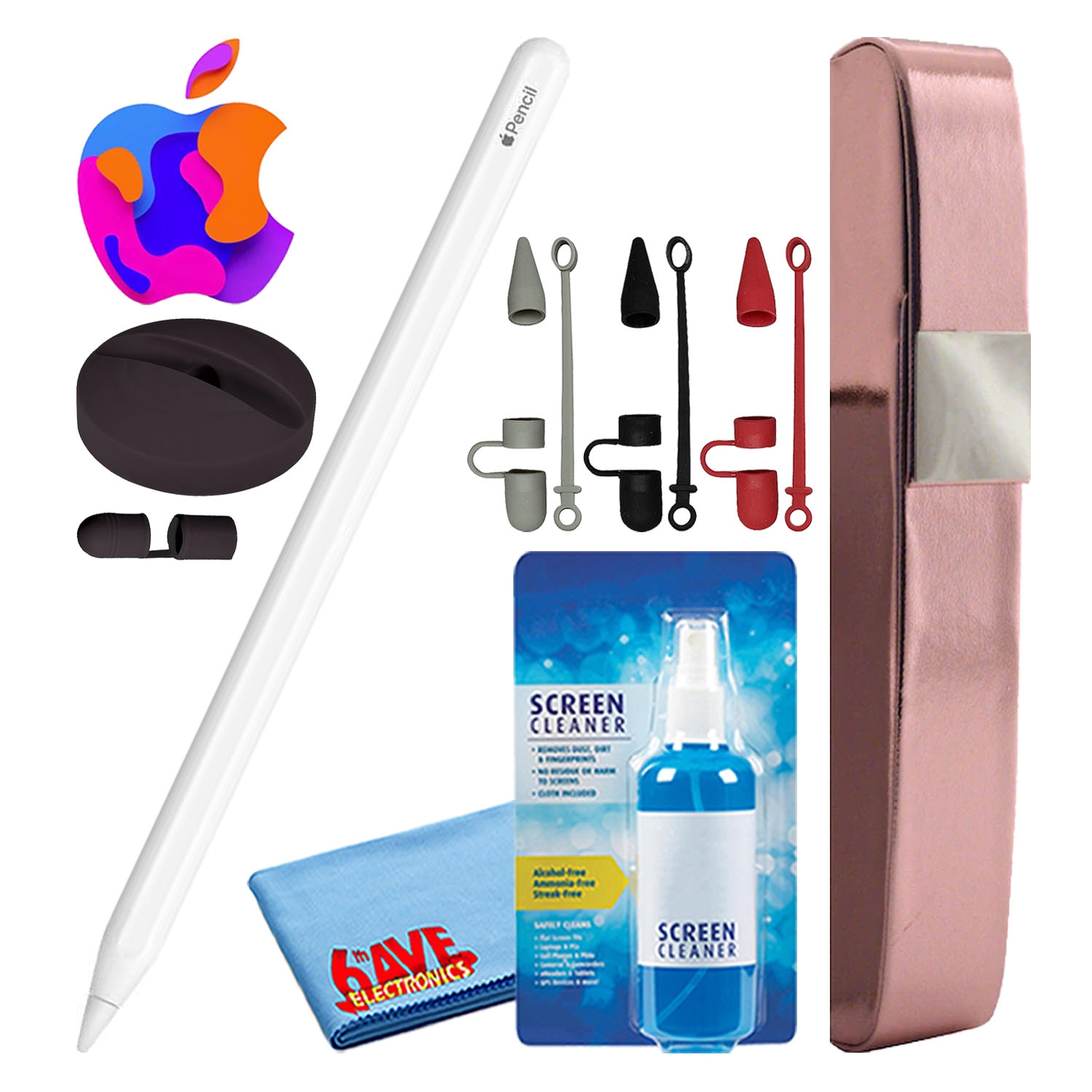 Apple Pencil (2nd Gen) with Covers + Hard Carry Case + Silicone Stand (Black)