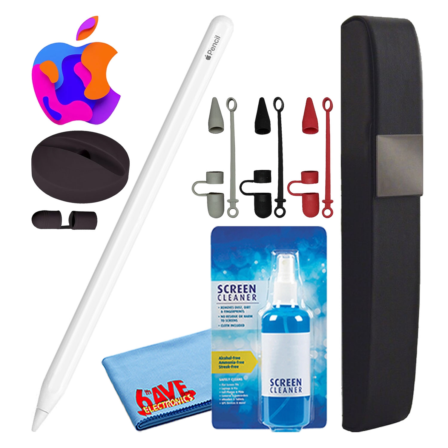 Apple Pencil avec couvercles, étui de transport rigide et support en silicone (noir)