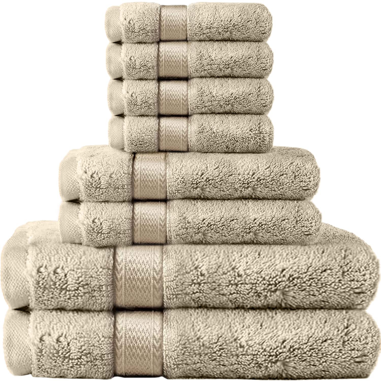 Canadian Linen Beige Economy 8 Pack Bathroom Towel Set 2 26"x52" 500 GSM Bath Towels 2 Hand Towels 4 Washcloths Soft Absorbent Cotton Towel Quick Dry