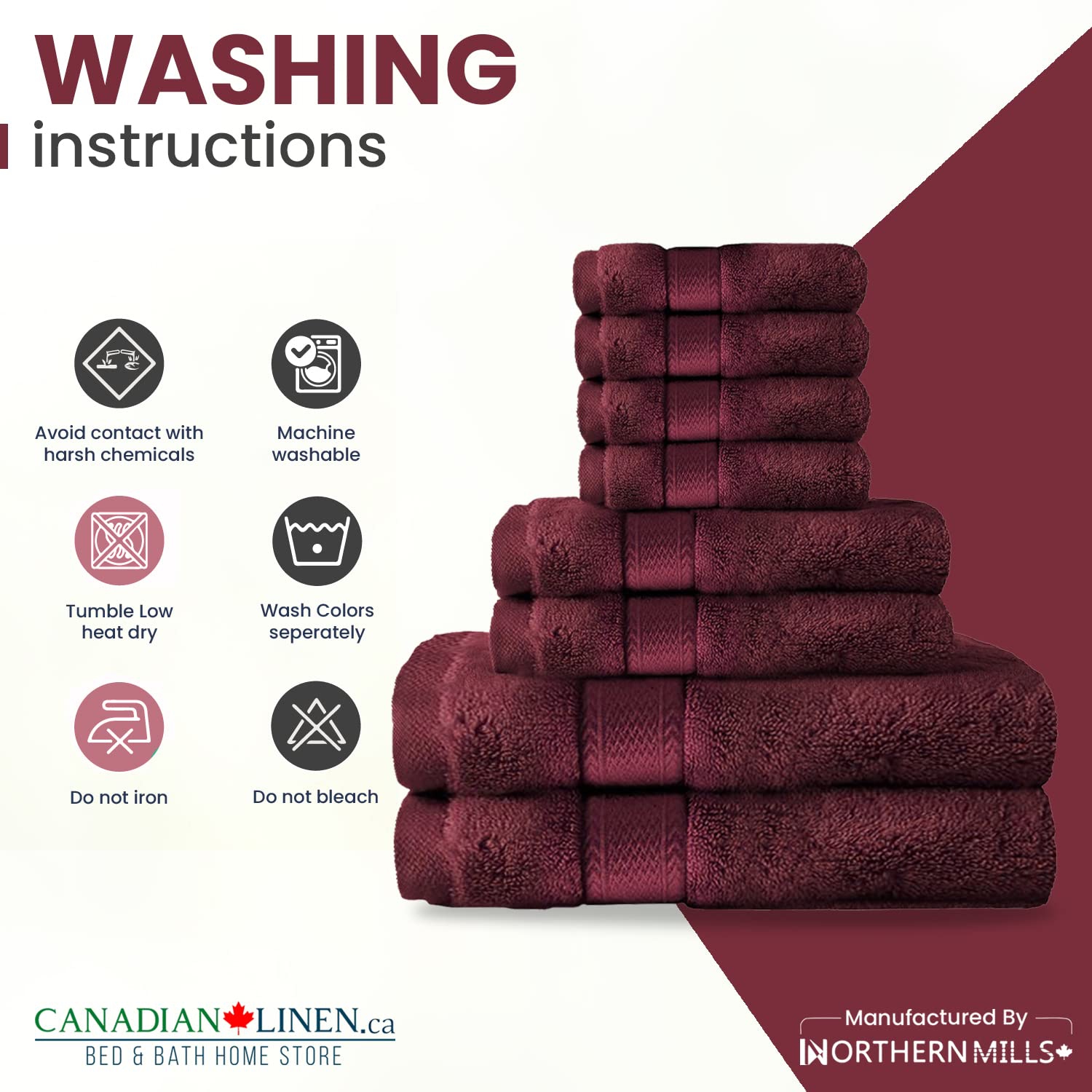Canadian Linen Red Economy Ensemble de 8 serviettes de bain 2 26 x 52&nbsp;po 500&nbsp;GSM 2 essuie-mains 4 débarbouillettes en coton doux absorbant