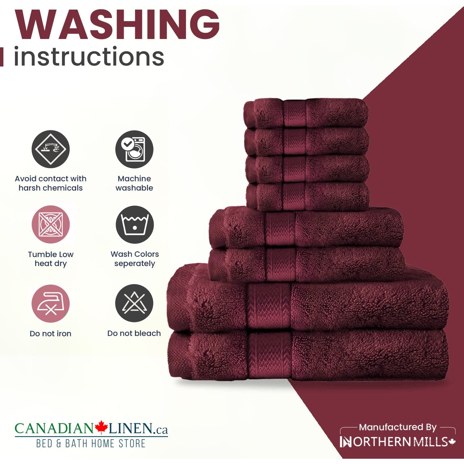 Canadian Linen Red Economy Ensemble de 8 serviettes de bain 2 26 x 52&nbsp;po 500&nbsp;GSM 2 essuie-mains 4 débarbouillettes en coton doux absorbant