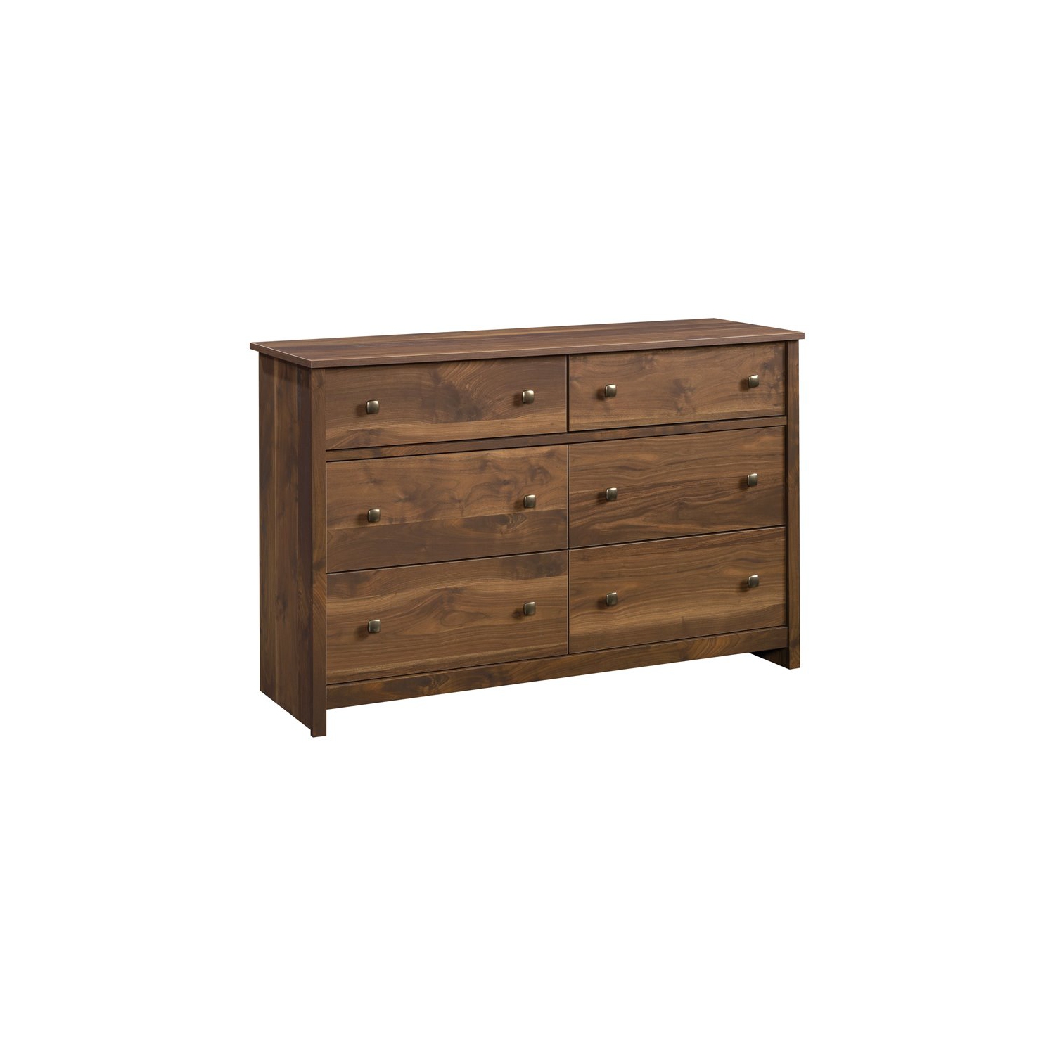 Pemberly Row Contemporary 6 Drawer Wooden Dresser in Grand Walnut