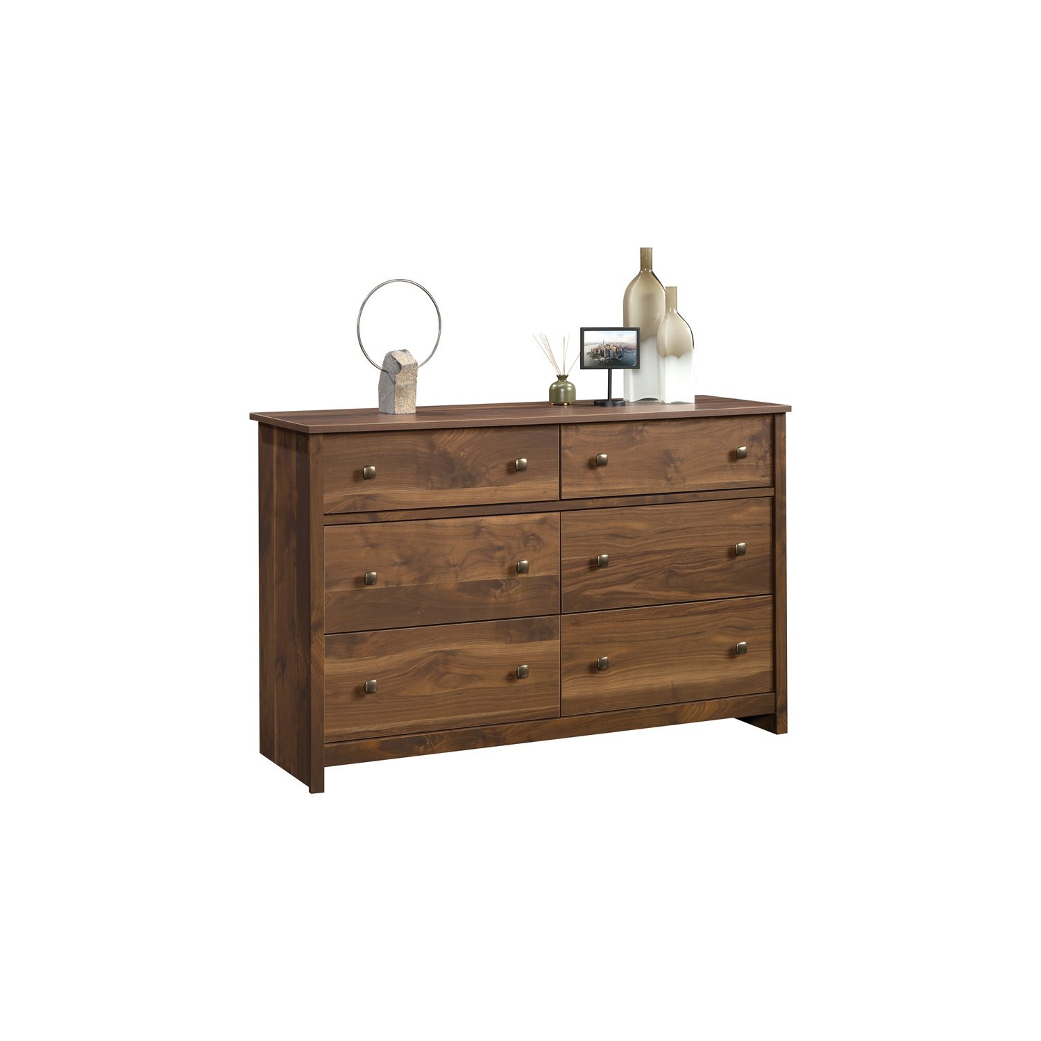 Pemberly Row Contemporary 6 Drawer Wooden Dresser in Grand Walnut
