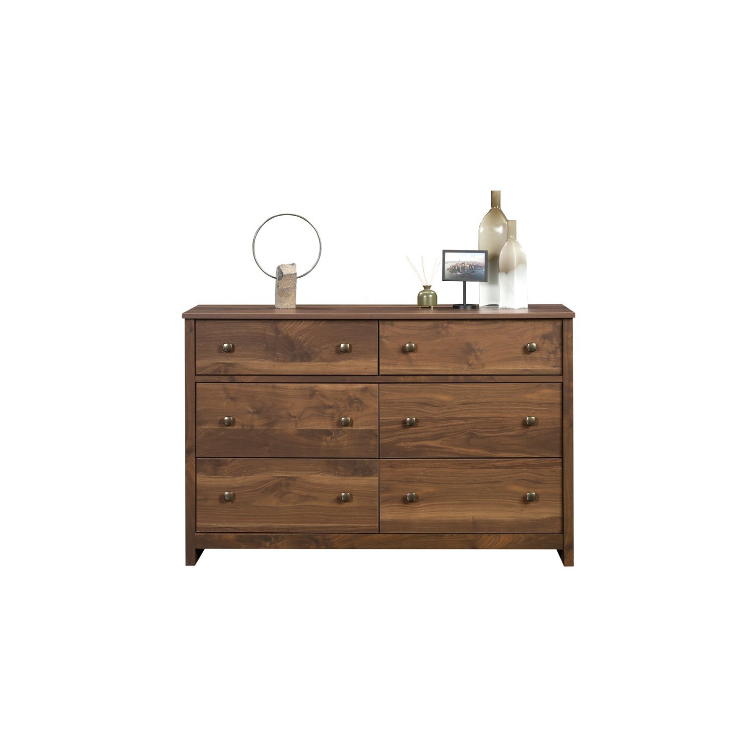 Pemberly Row Contemporary 6 Drawer Wooden Dresser in Grand Walnut
