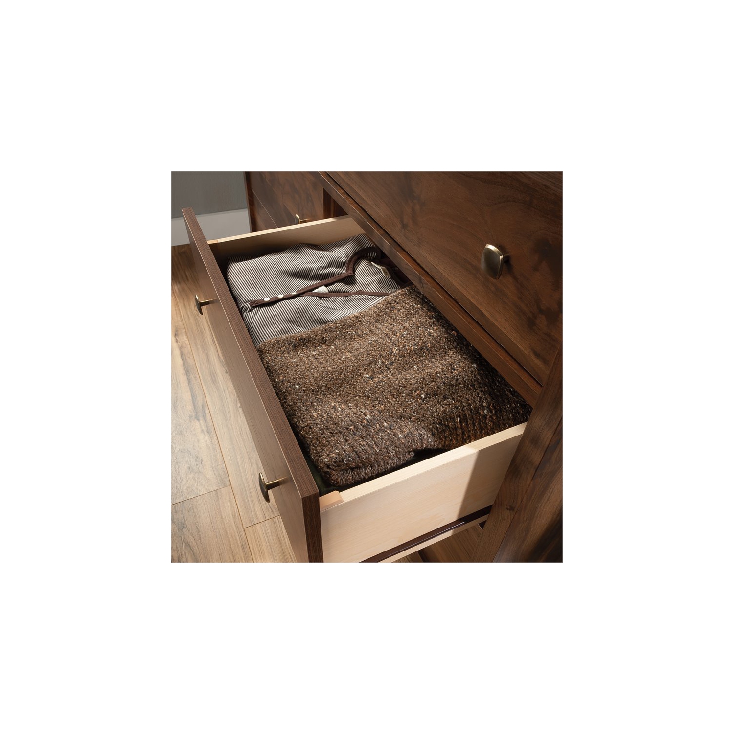 Pemberly Row Contemporary 6 Drawer Wooden Dresser in Grand Walnut