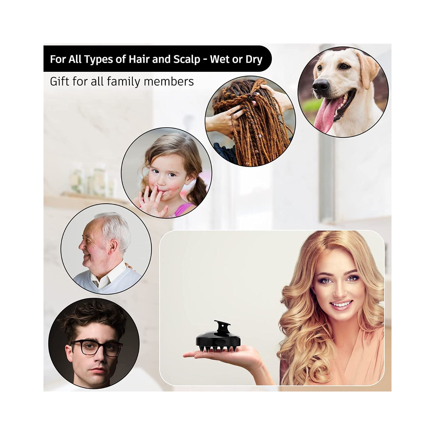 2Pcs Hair Scrub Black Scalp Massager Hair Brush Use as Shower Brush for All Hair Types, Women, Men, Children, and Pets