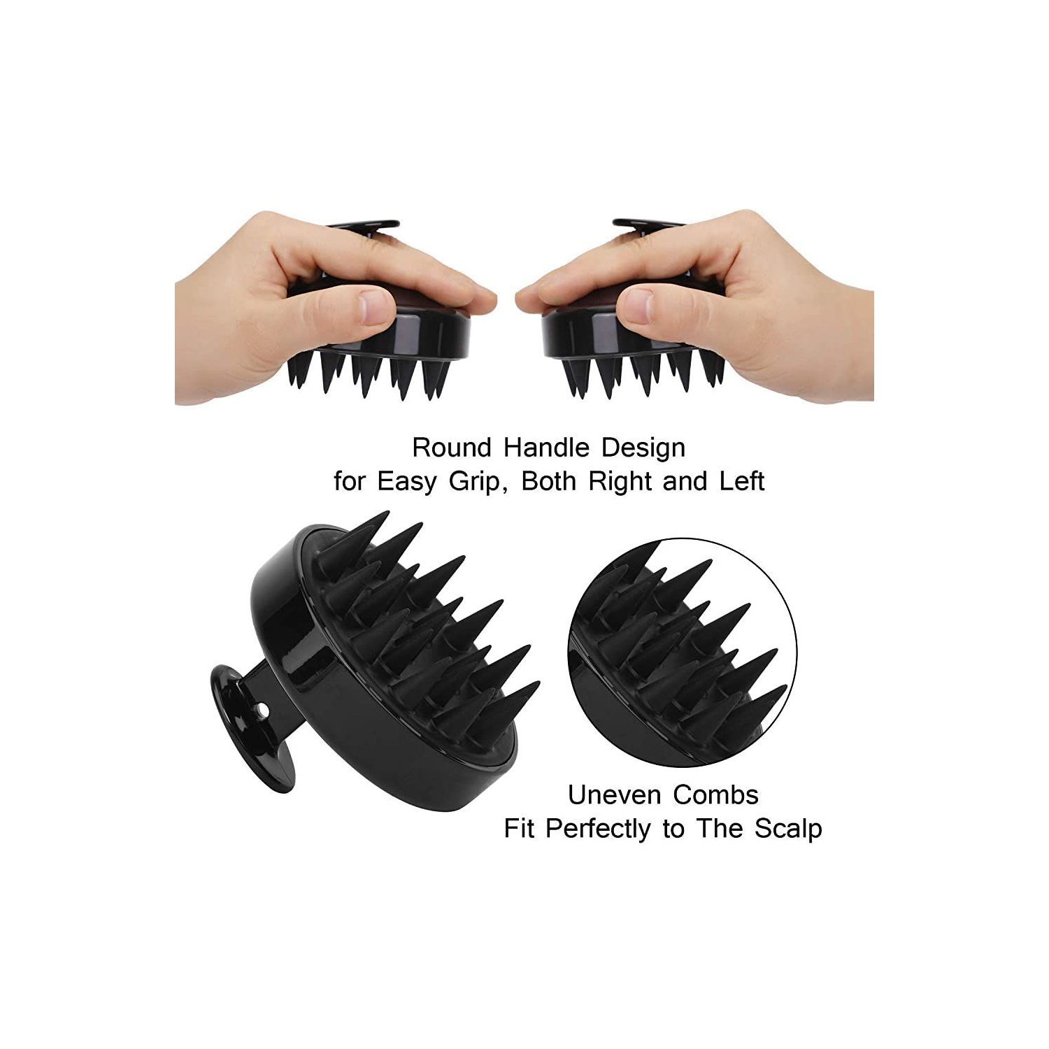 2Pcs Hair Scrub Black Scalp Massager Hair Brush Use as Shower Brush for All Hair Types, Women, Men, Children, and Pets