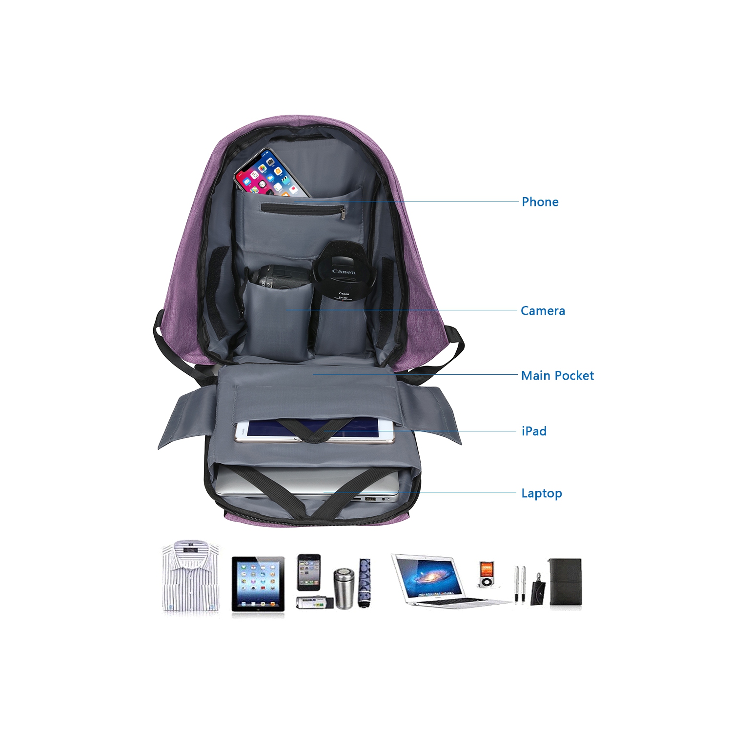 Anti theft backpack purple hotsell