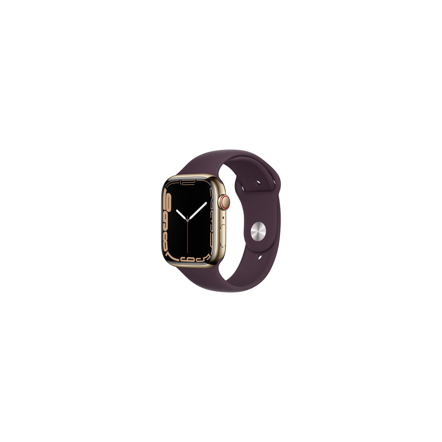 Refurbished - Apple Watch Series 7 (GPS + Cellular) 45mm Gold Stainless Steel Case with Dark Cherry Sport Band