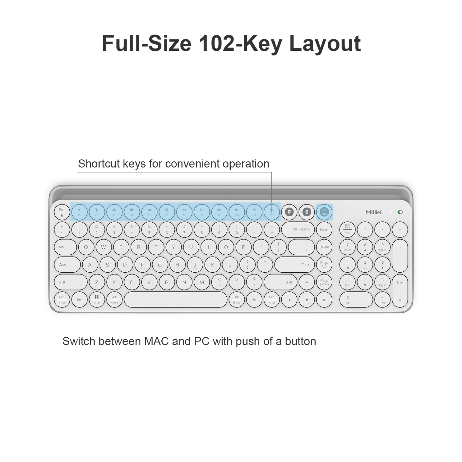 XIAOMI MIIIW K02 Dual-Mode Wireless Bluetooth Universal Keyboard, Scissor Switch, 102-Key, White