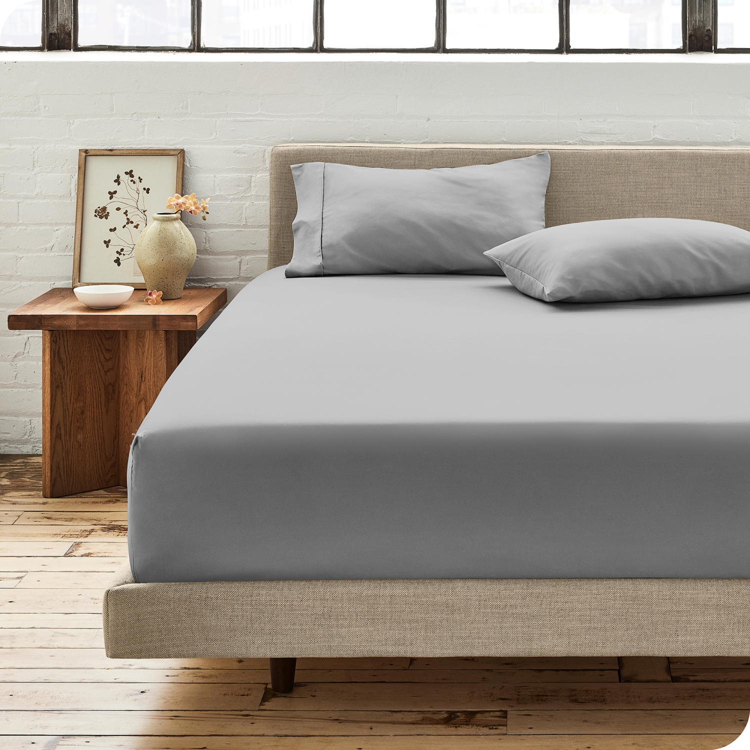 Drap-housse 100 % coton biologique Bare Home - tissage percale Crisp - léger et respirant - Gris pâle, simple TG
