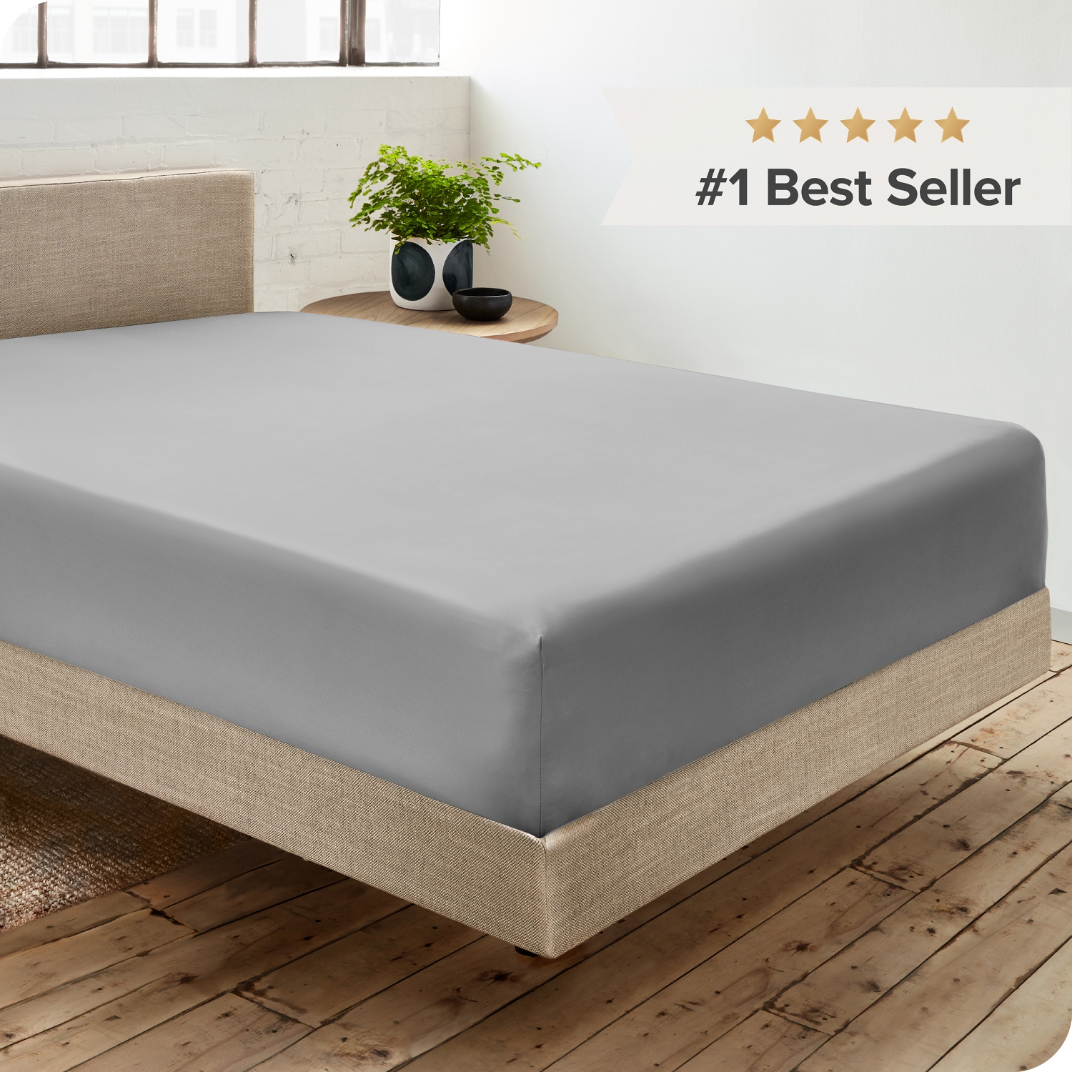 Drap-housse 100 % coton biologique Bare Home - tissage percale Crisp - léger et respirant - Gris pâle, simple TG