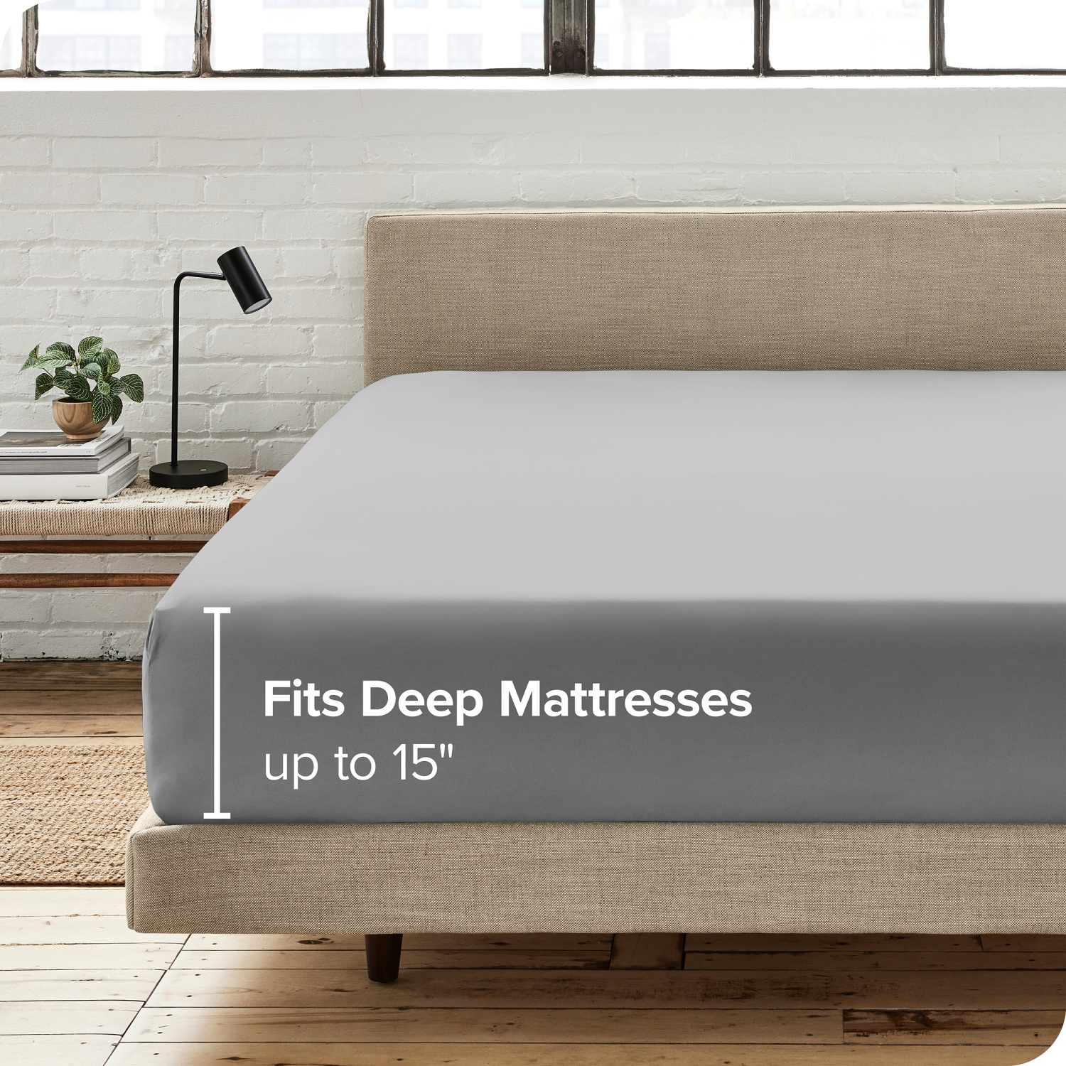 Drap-housse 100 % coton biologique Bare Home - tissage percale Crisp - léger et respirant - Gris pâle, simple TG