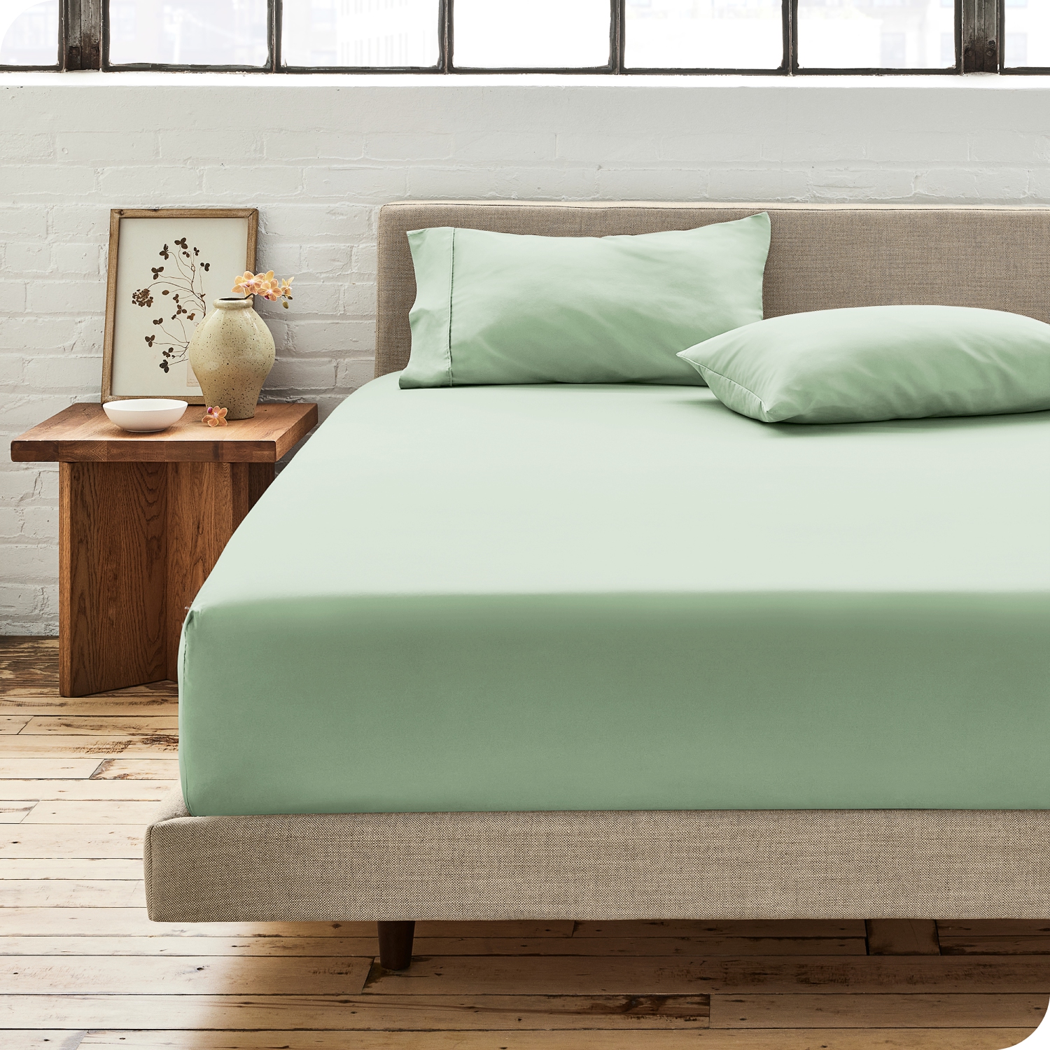 Drap-housse 100 % coton biologique de Bare Home - tissage gaufré - léger et respirant - saule, grand lit