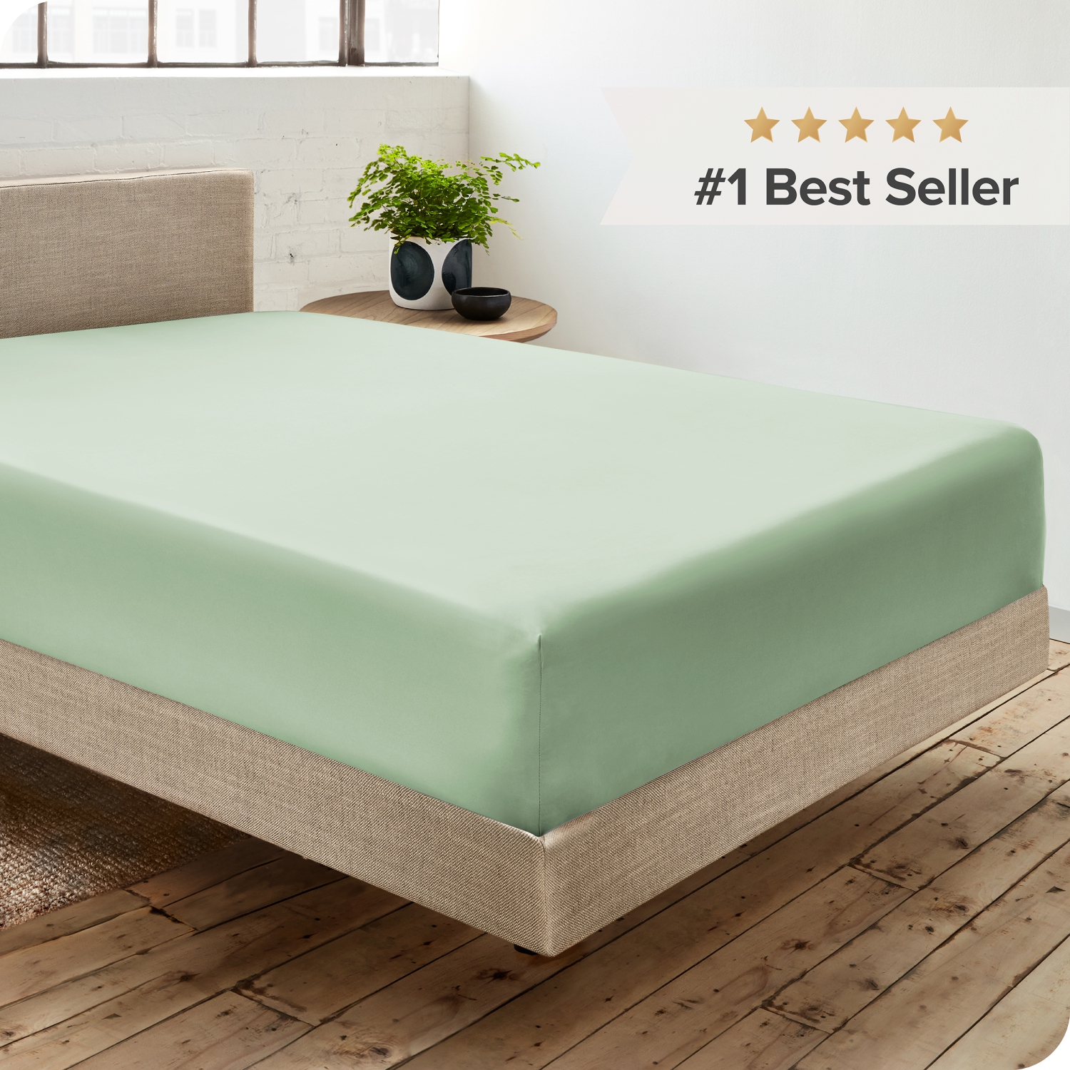 Drap-housse 100 % coton biologique de Bare Home - tissage gaufré - léger et respirant - saule, grand lit