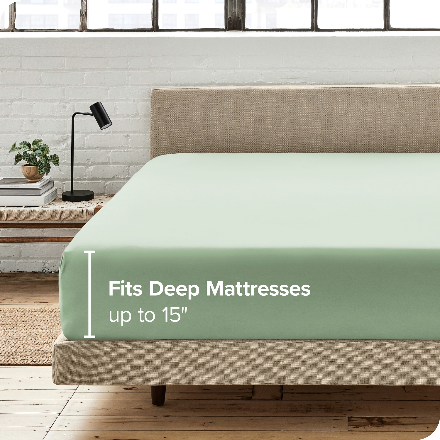 Drap-housse 100 % coton biologique de Bare Home - tissage gaufré - léger et respirant - saule, grand lit