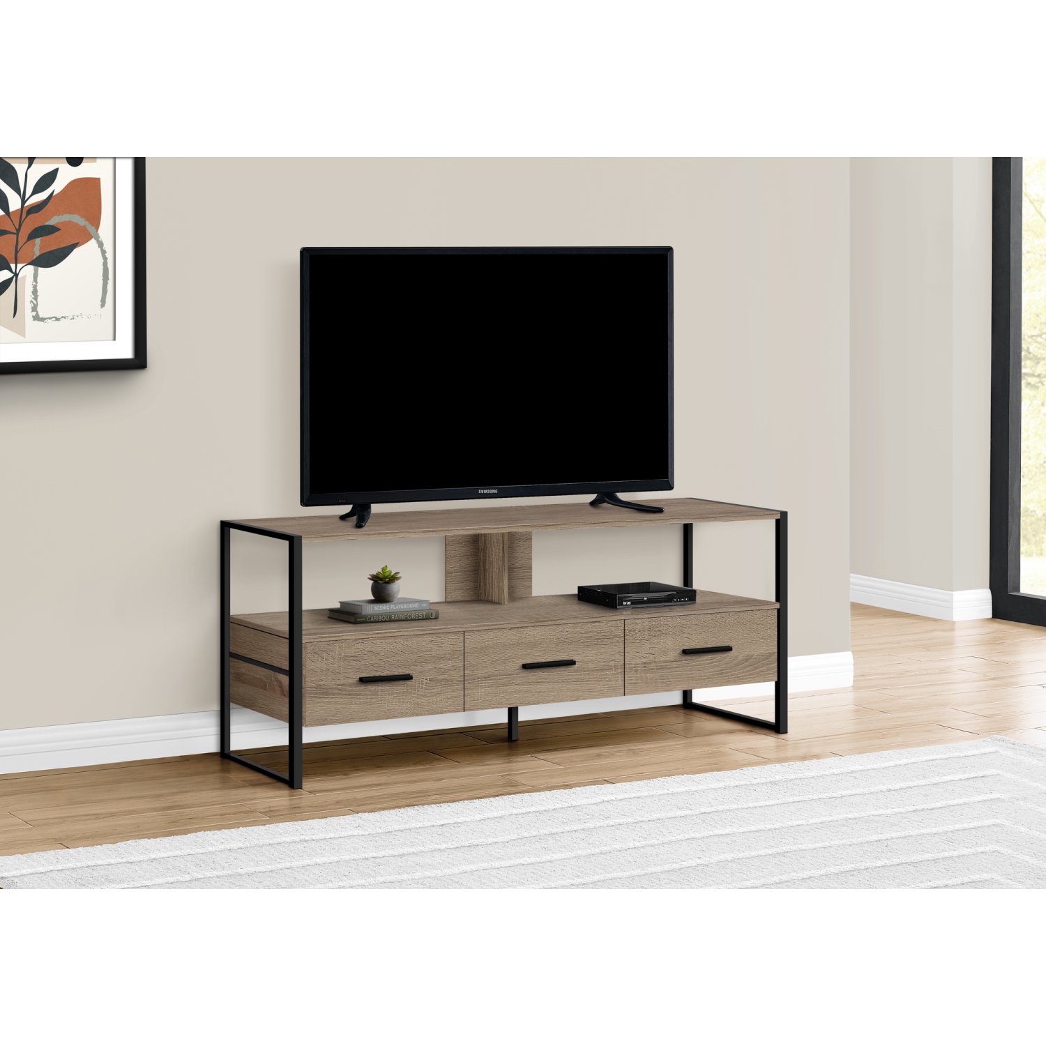 Monarch Specialties I 2618 TV Stand 48"L Dark Taupe Black Metal