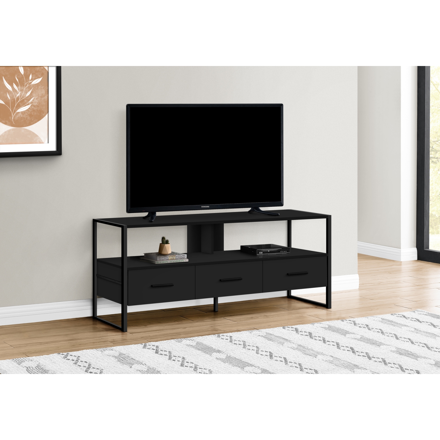 Monarch Specialties I 2616 TV Stand 48"L Black Black Metal