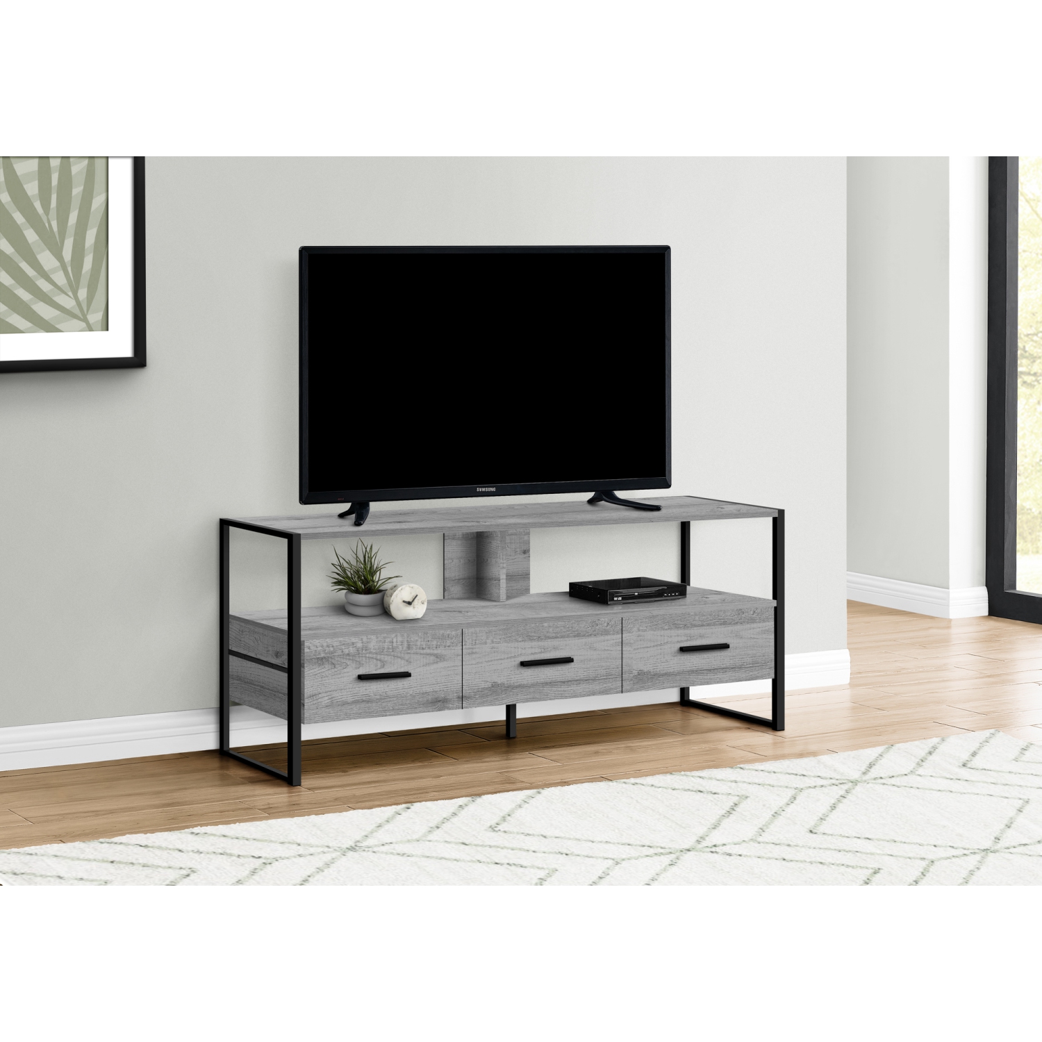 Monarch Specialties I 2617 TV Stand 48"L Grey Black Metal