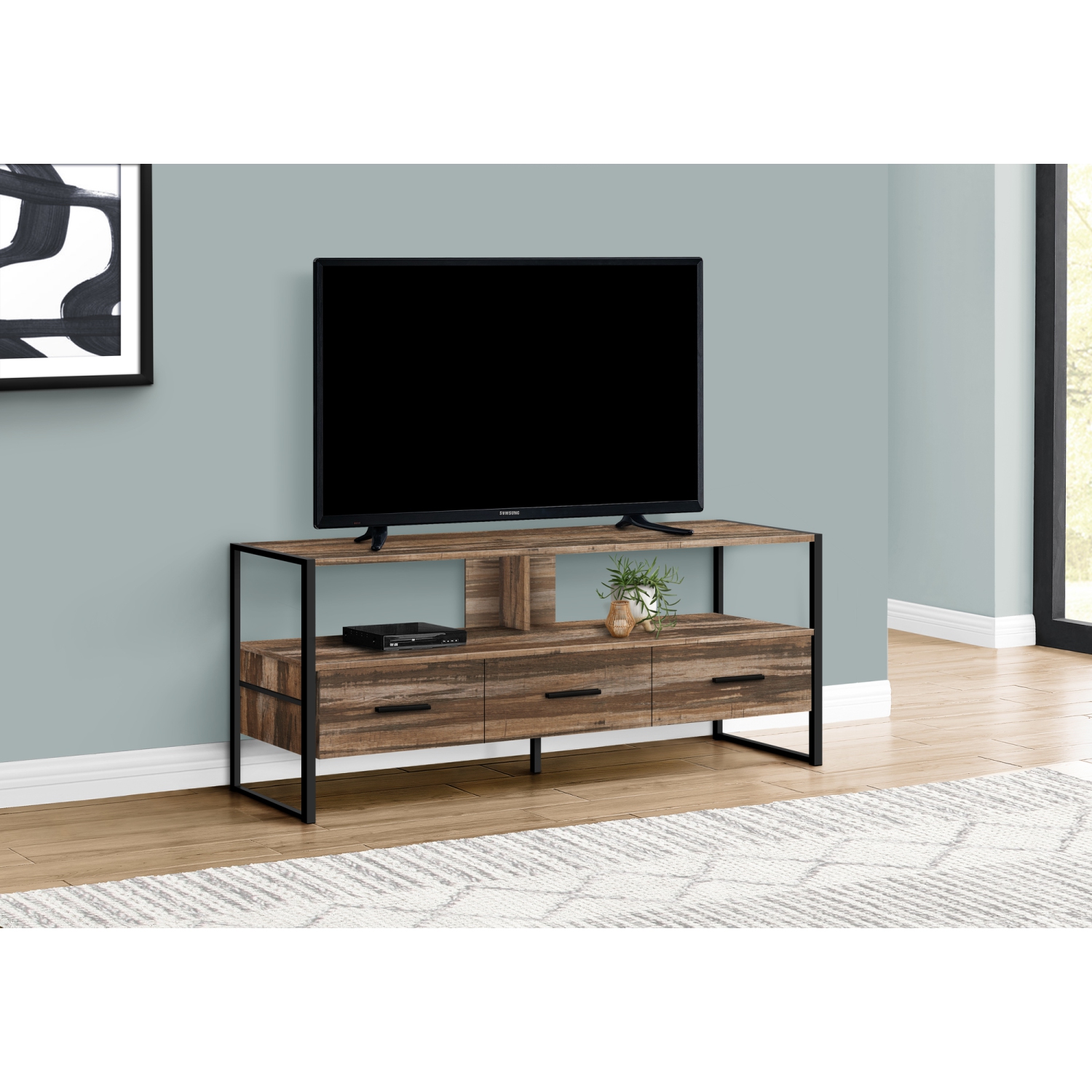 Monarch Specialties I 2619 TV Stand 48"L Brown Reclaimed Black Metal