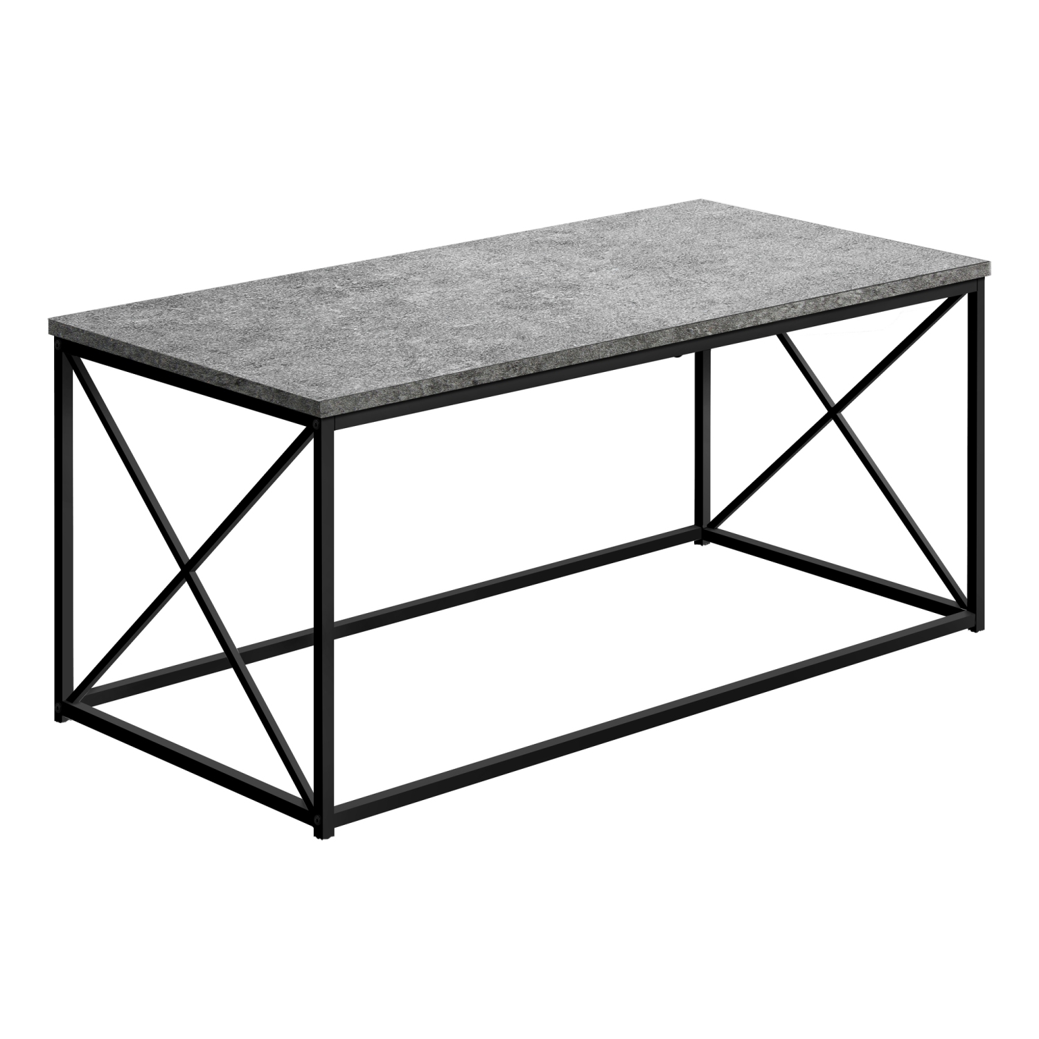 Monarch Specialties I 3785 Coffee Table 40"L Grey Stone-look Black Metal