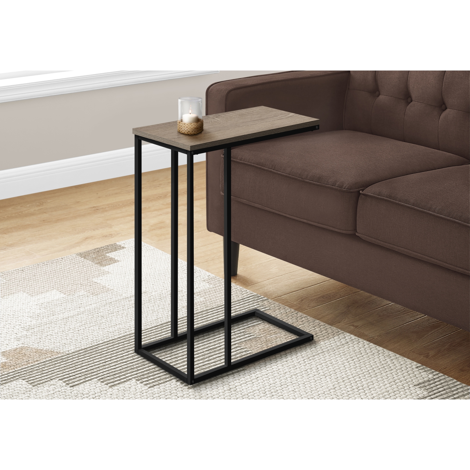 Monarch Specialties I 3766 Accent Table 25"H Dark Taupe Black Metal