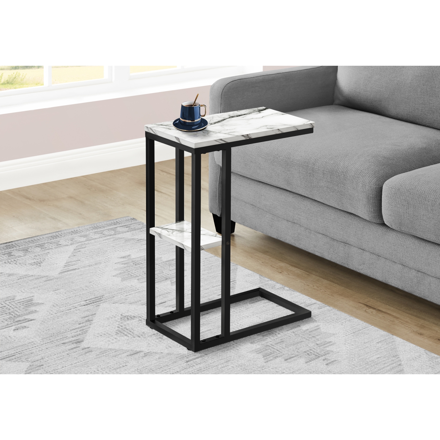 Monarch Specialties I 3675 Accent Table 25"H White Marble Black Metal