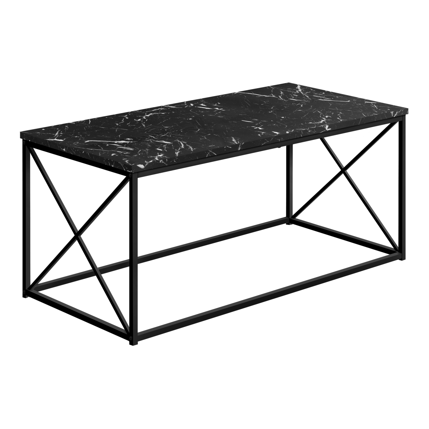 Monarch Specialties I 3783 Coffee Table 40"L Black Marble Black Metal