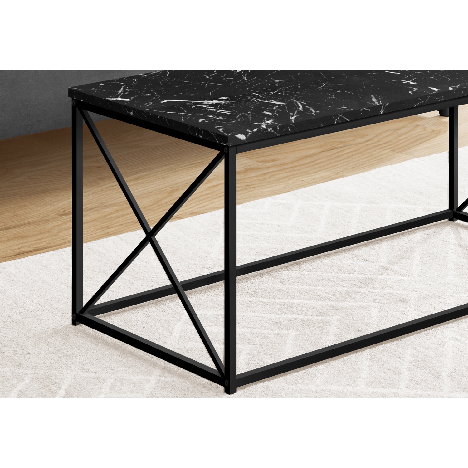 Monarch Specialties I 3783 Coffee Table 40"L Black Marble Black Metal