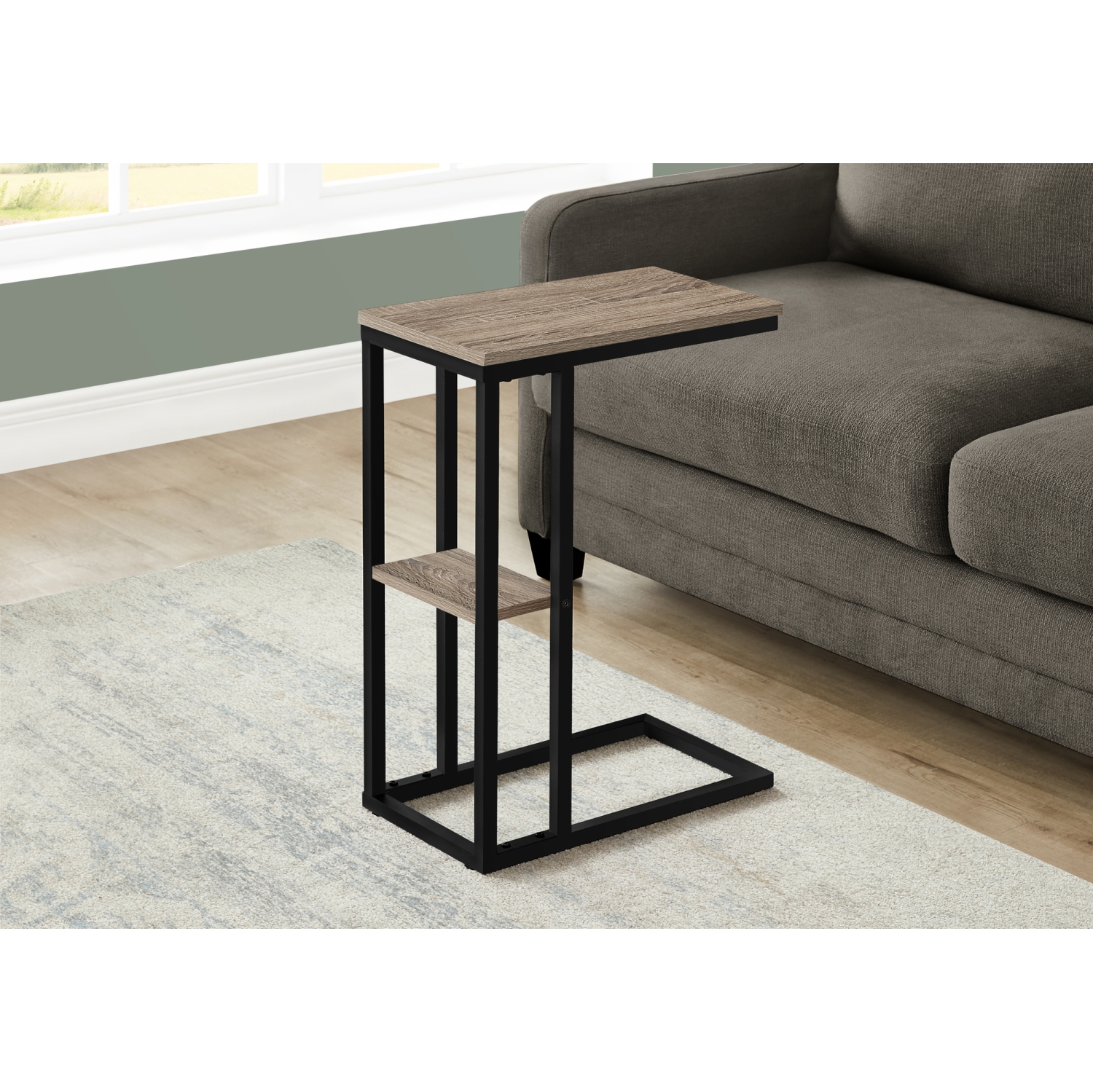 Monarch Specialties I 3672 Accent Table 25"H Dark Taupe Black Metal