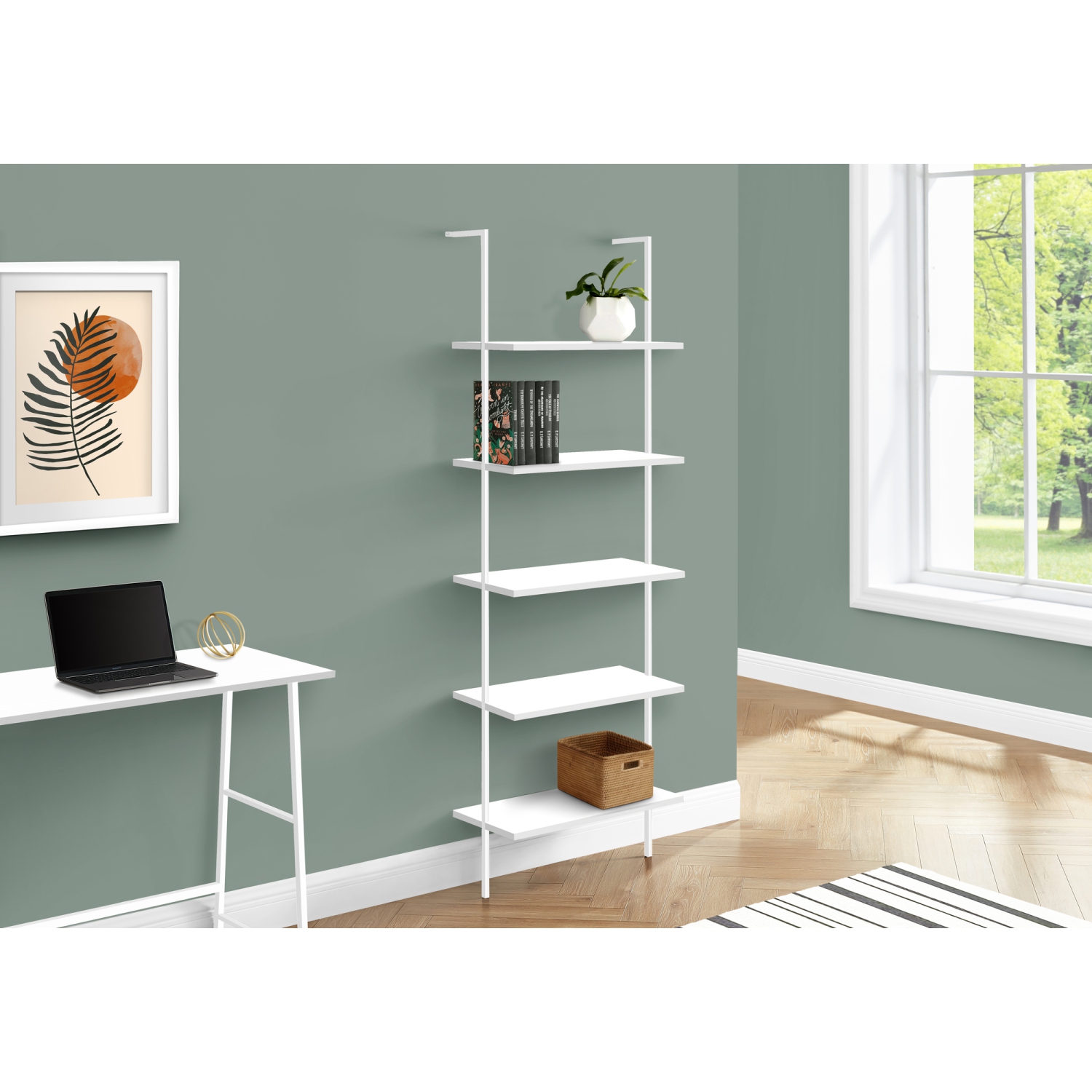 Monarch Specialties I 3687 Bookcase 72"H Ladder White White Metal