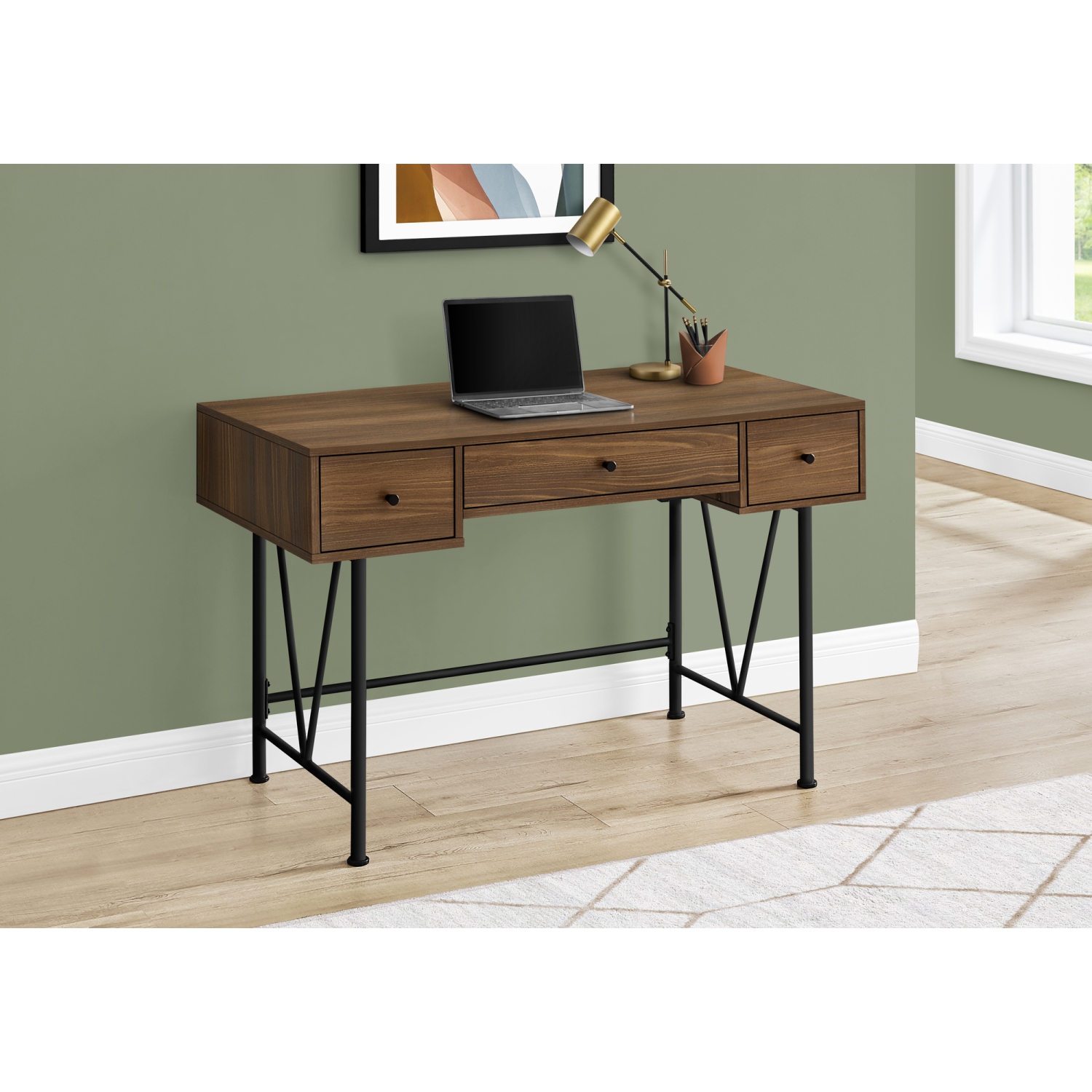 Monarch Specialties I 7670 Computer Desk 48"L Walnut Black Metal